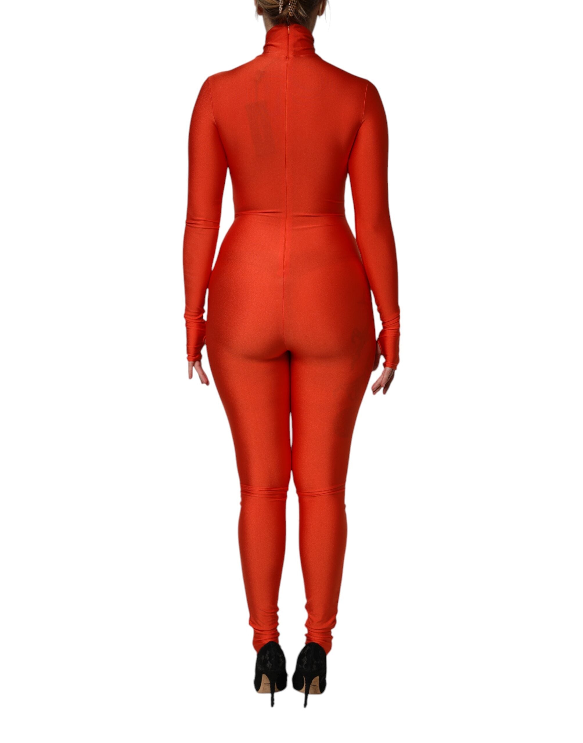 Dolce & Gabbana Rotes Nylon-Rollkragen-Bodycon-Jumpsuit-Kleid