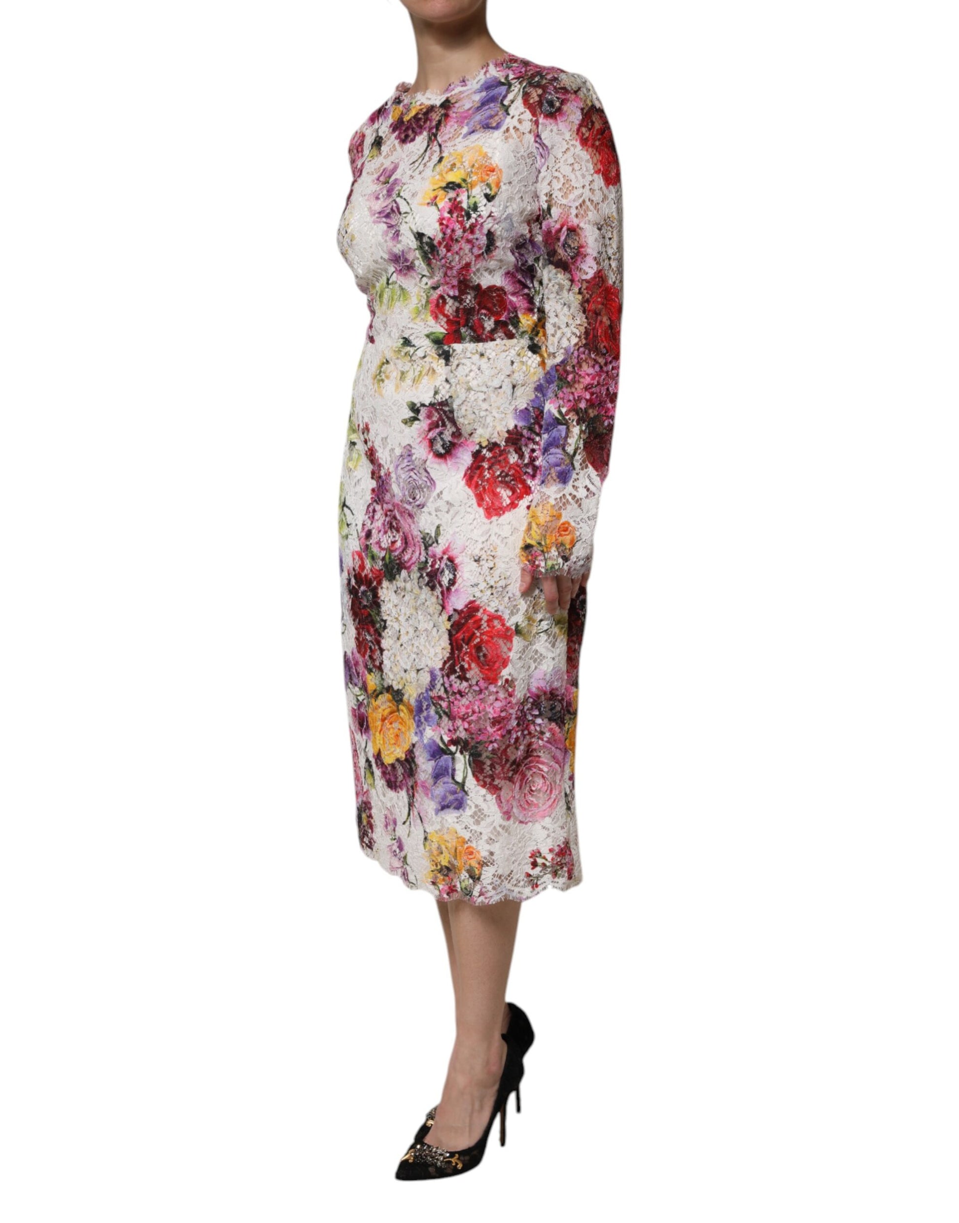 Dolce & Gabbana Multicolor Floral Langärmeliges Kleid in A-Linie