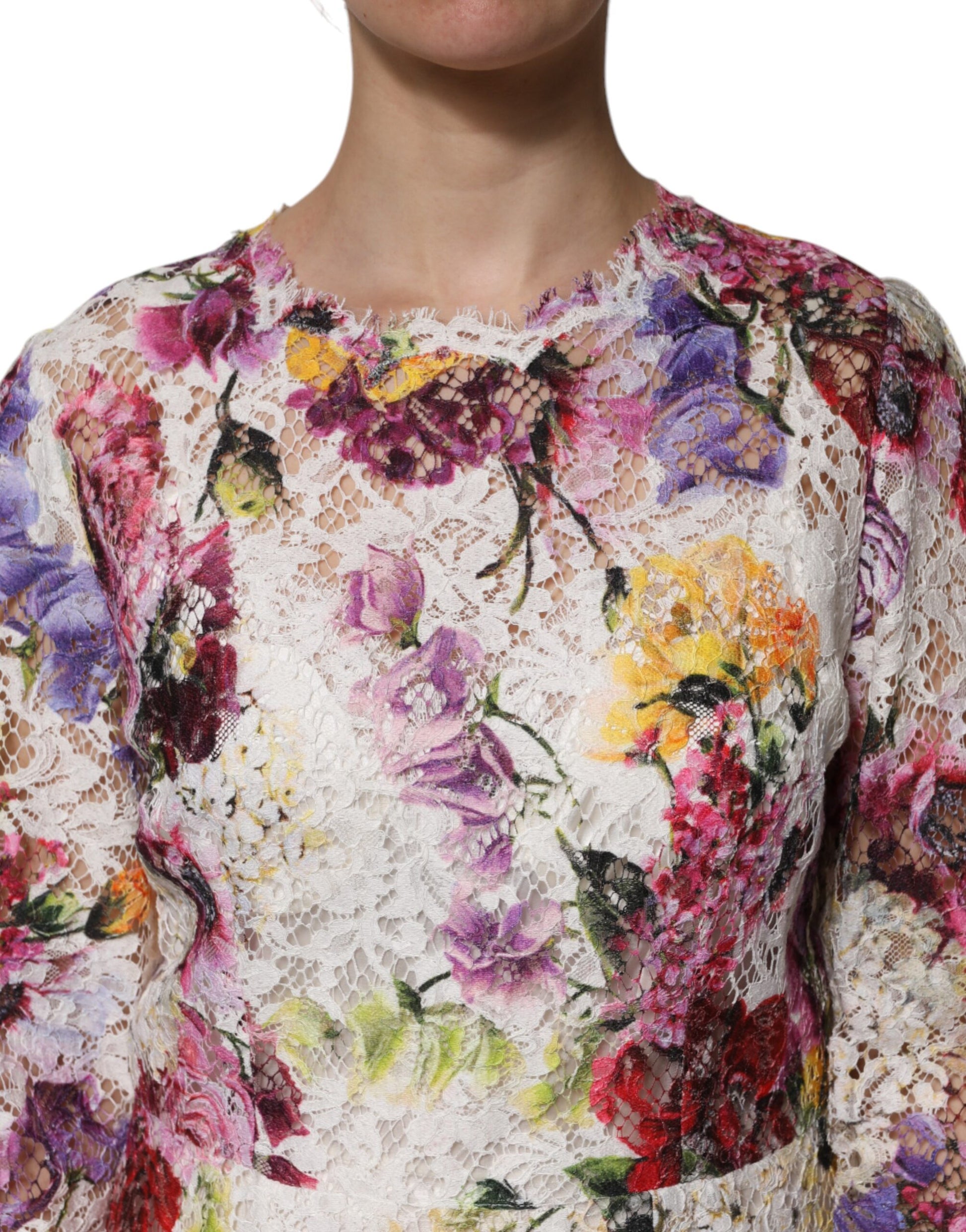 Dolce & Gabbana Multicolor Floral Langärmeliges Kleid in A-Linie