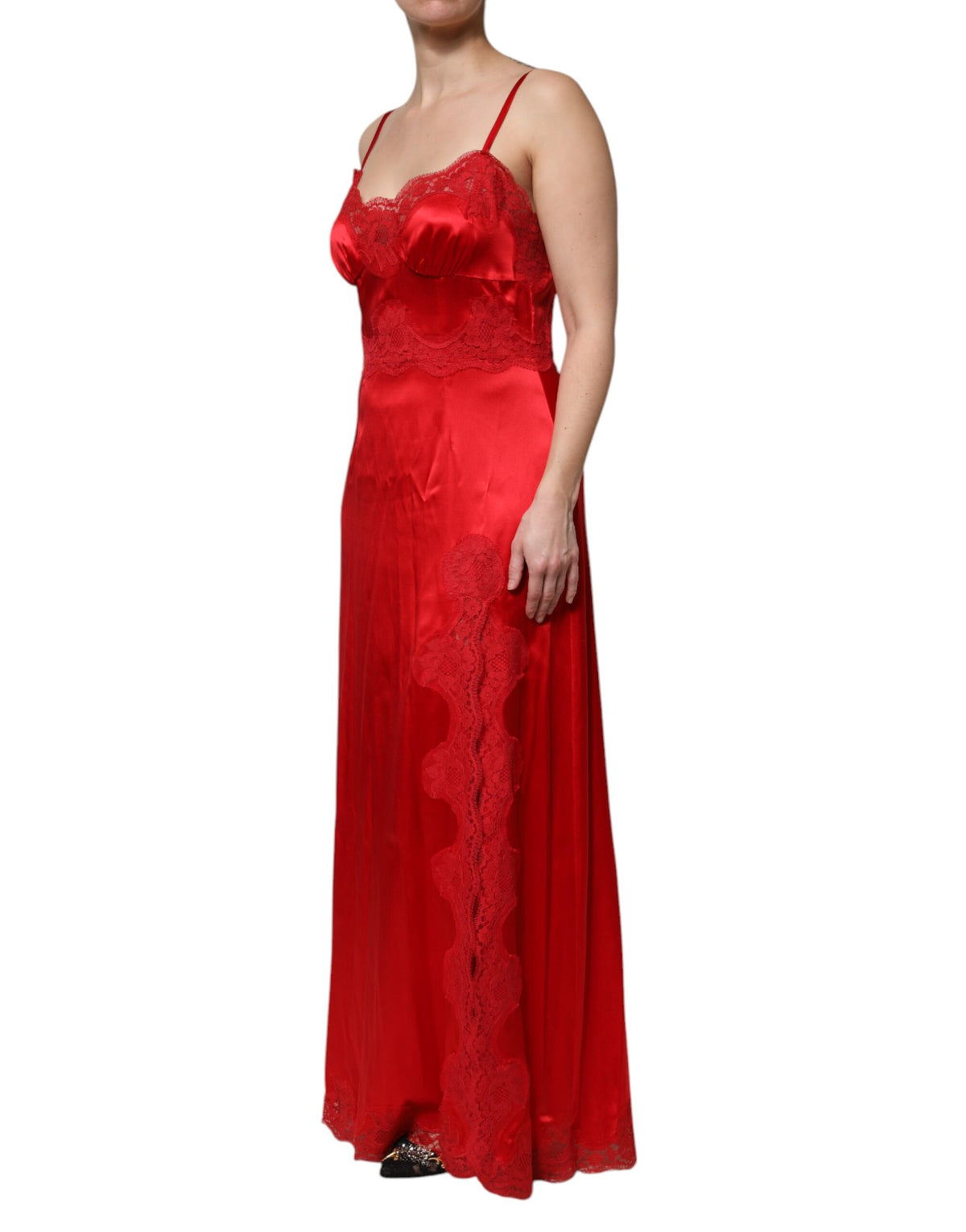 Dolce & Gabbana Rode Zijden Mouwloze Maxi Lange Jurk