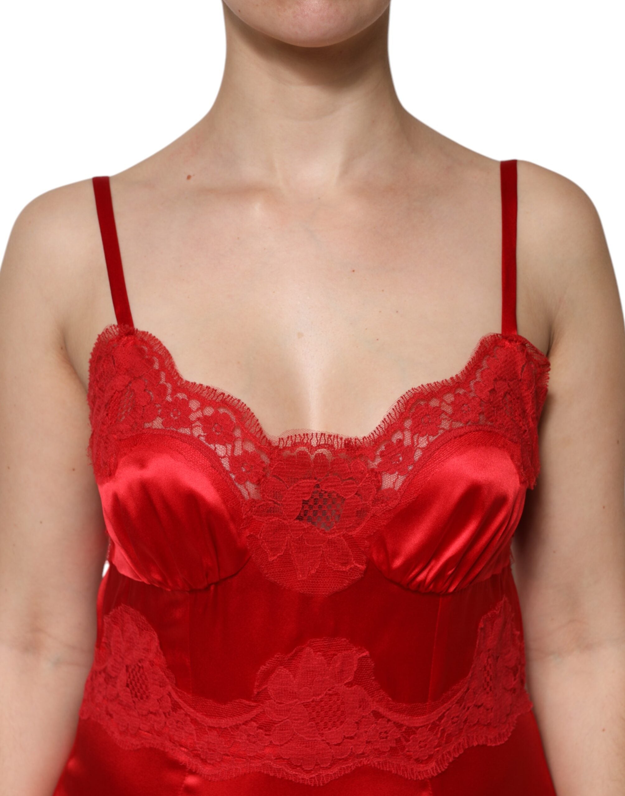 Dolce & Gabbana Rotes ärmelloses langes Maxikleid aus Seide