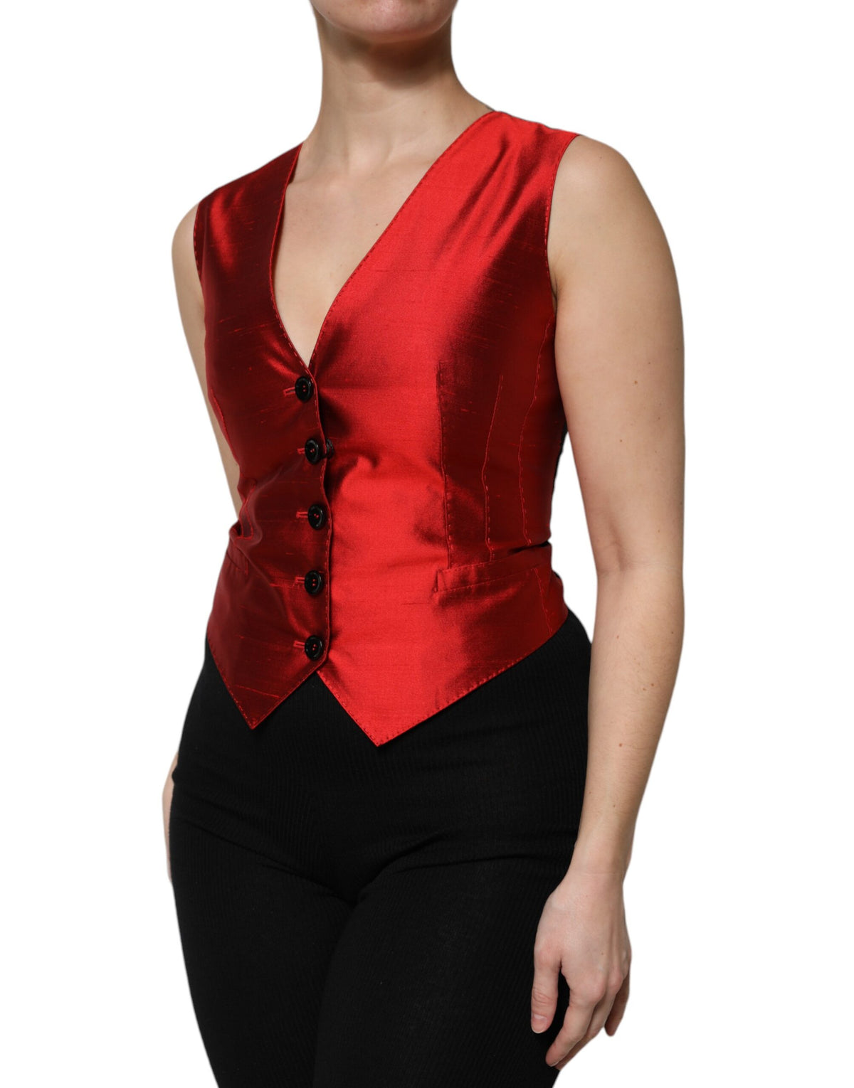Dolce & Gabbana Rood Zwart Knoopsluiting Mouwloos Vest Top