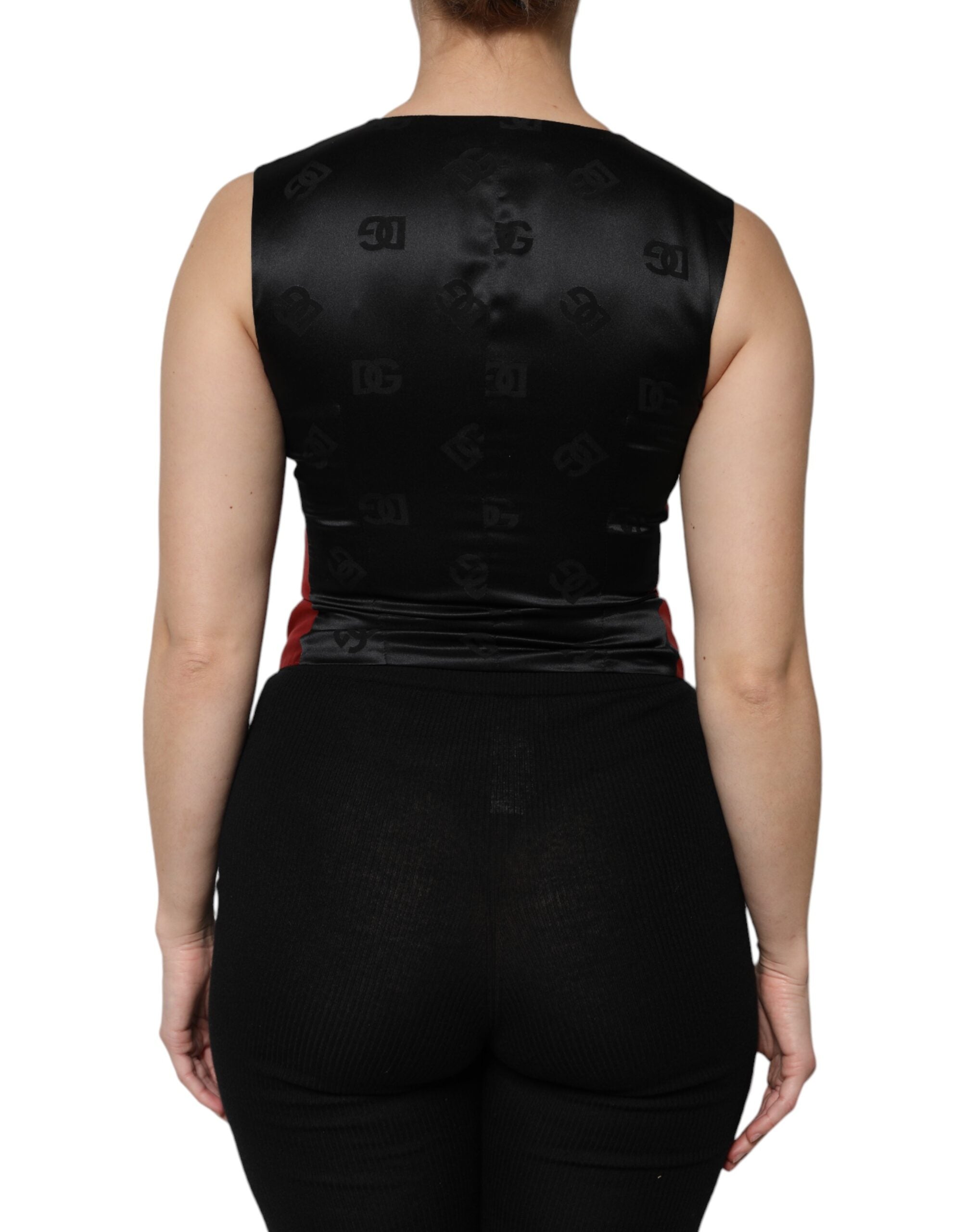 Dolce & Gabbana Rot Schwarz Button Down Ärmellose Weste Top