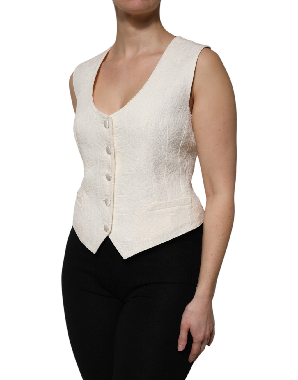 Dolce & Gabbana Ivoor Katoenen Knoopsluiting Mouwloze Gilet Top