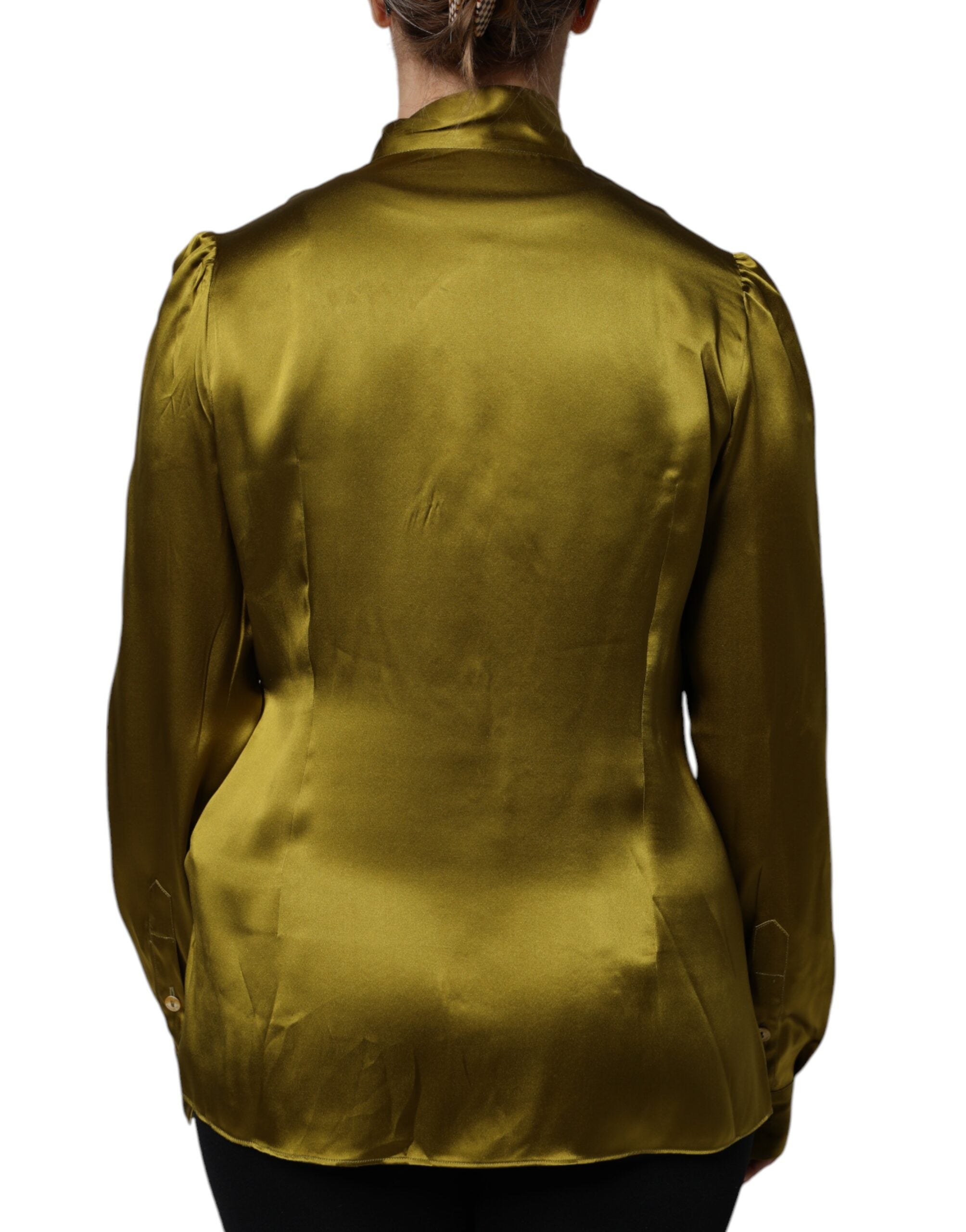 Dolce & Gabbana Grüner Ascot-Kragen Langarm-Bluse Top