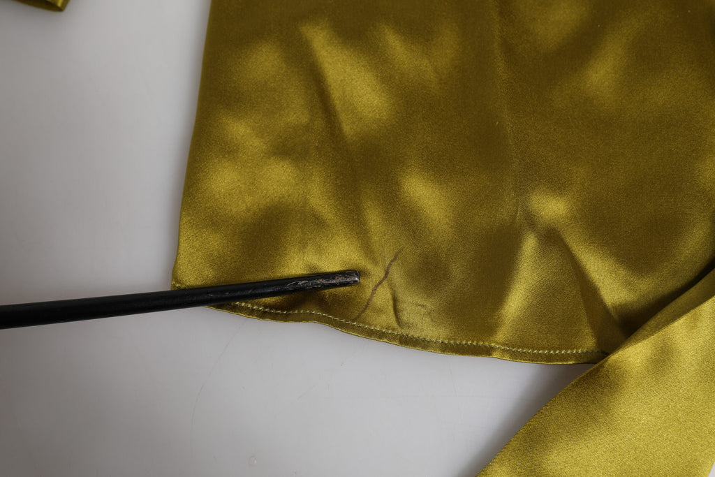 Dolce & Gabbana Grüner Ascot-Kragen Langarm-Bluse Top