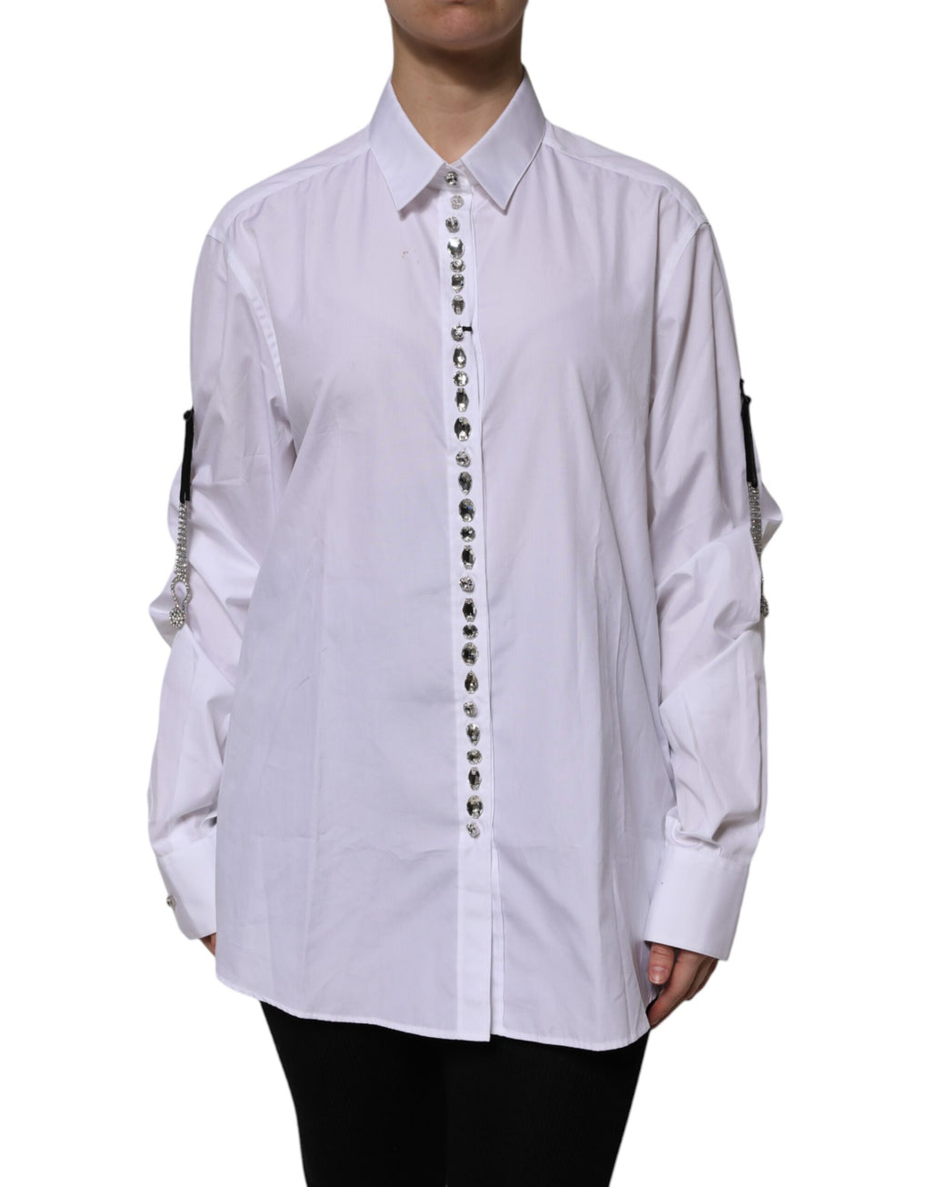 Dolce & Gabbana Weißes strassbesetztes langärmeliges Top