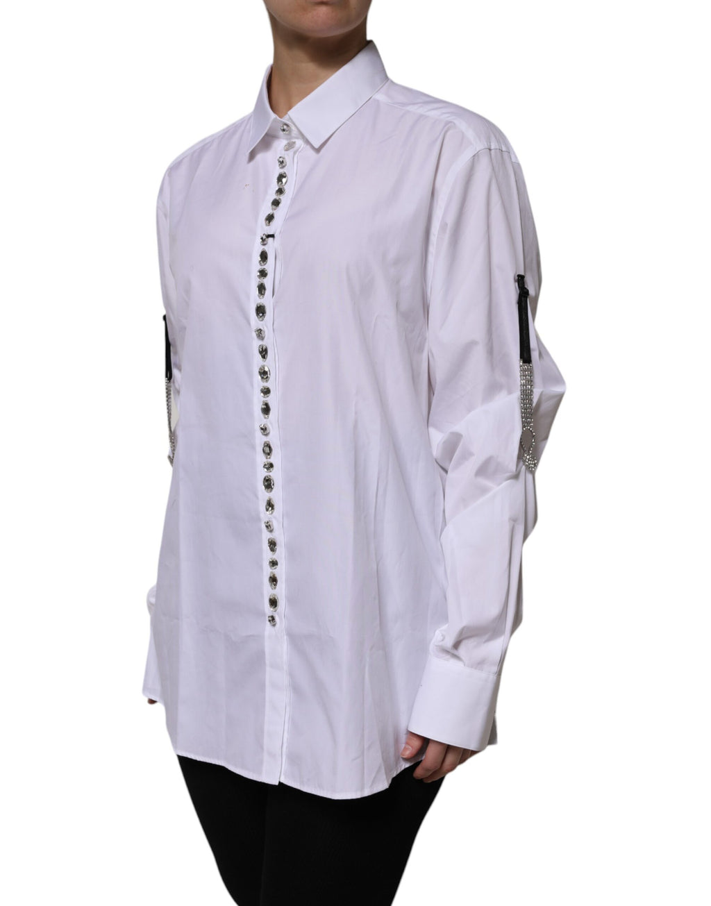 Dolce & Gabbana Weißes strassbesetztes langärmeliges Top