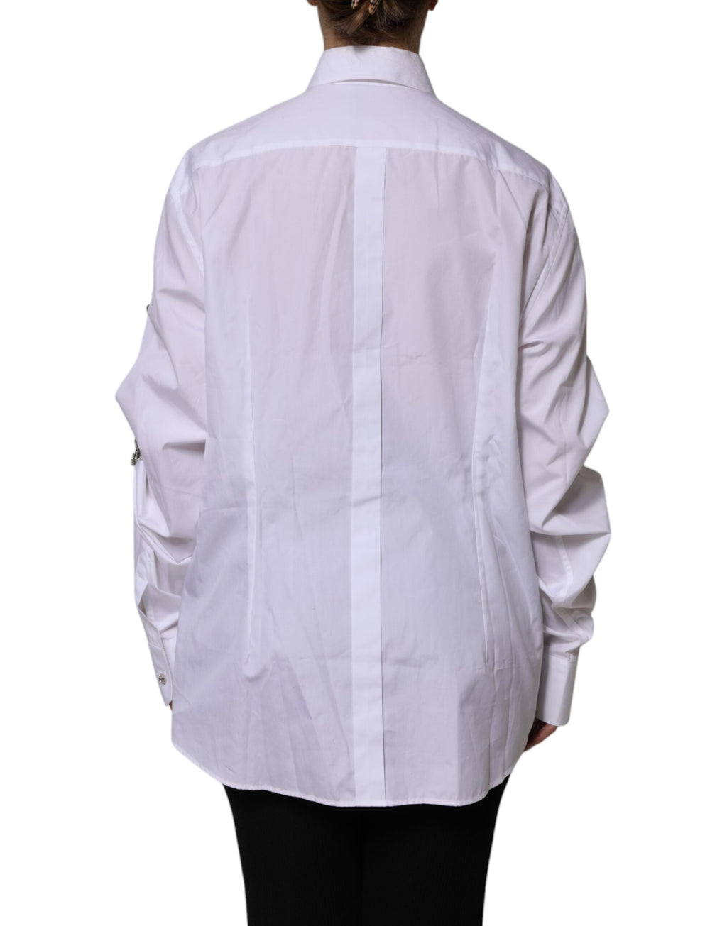 Dolce & Gabbana Weißes strassbesetztes langärmeliges Top