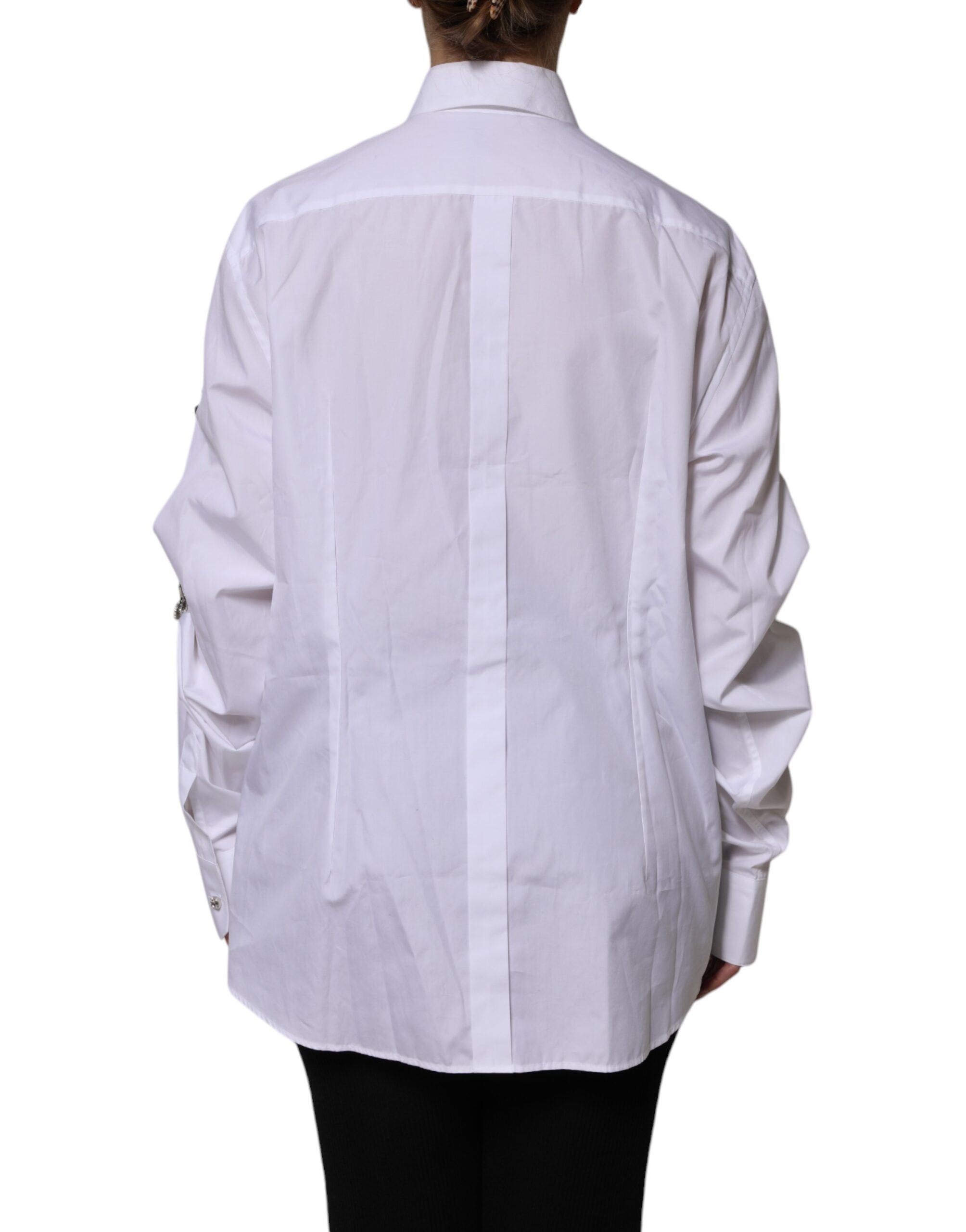 Dolce & Gabbana Weißes strassbesetztes langärmeliges Top