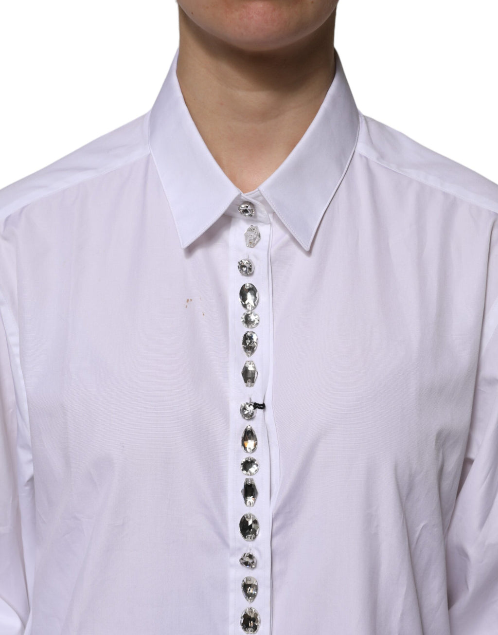 Dolce & Gabbana Weißes strassbesetztes langärmeliges Top