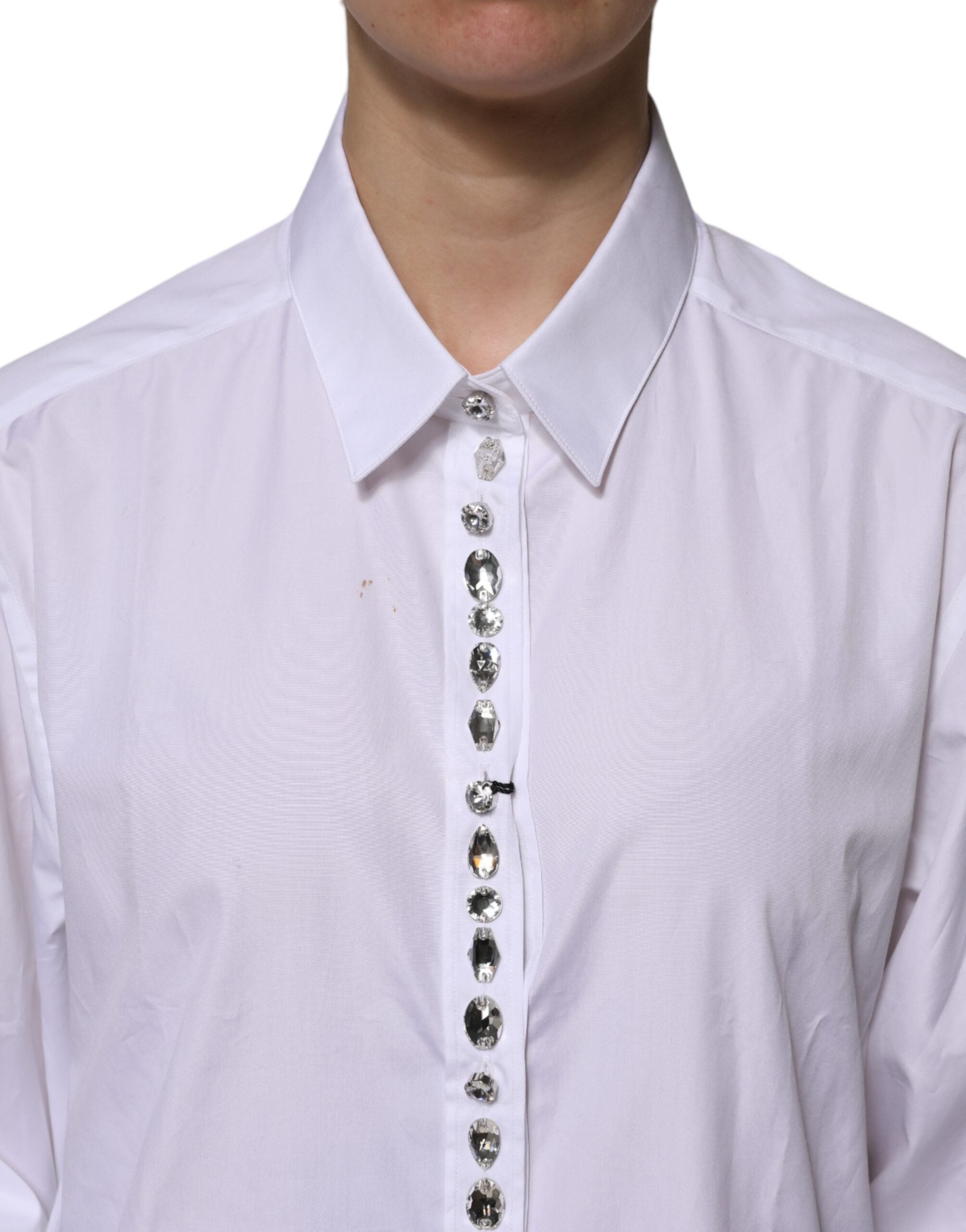 Dolce & Gabbana Weißes strassbesetztes langärmeliges Top