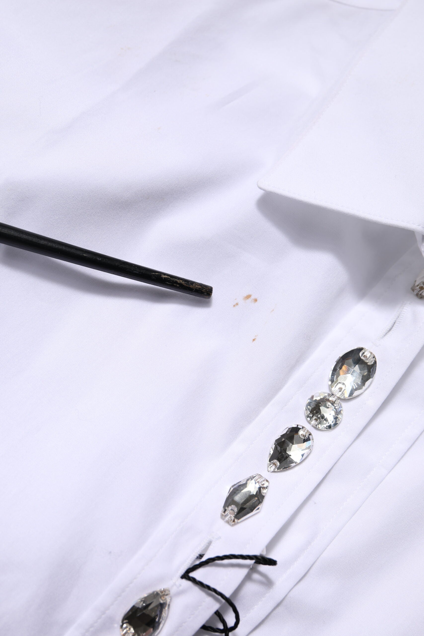 Dolce & Gabbana Weißes strassbesetztes langärmeliges Top