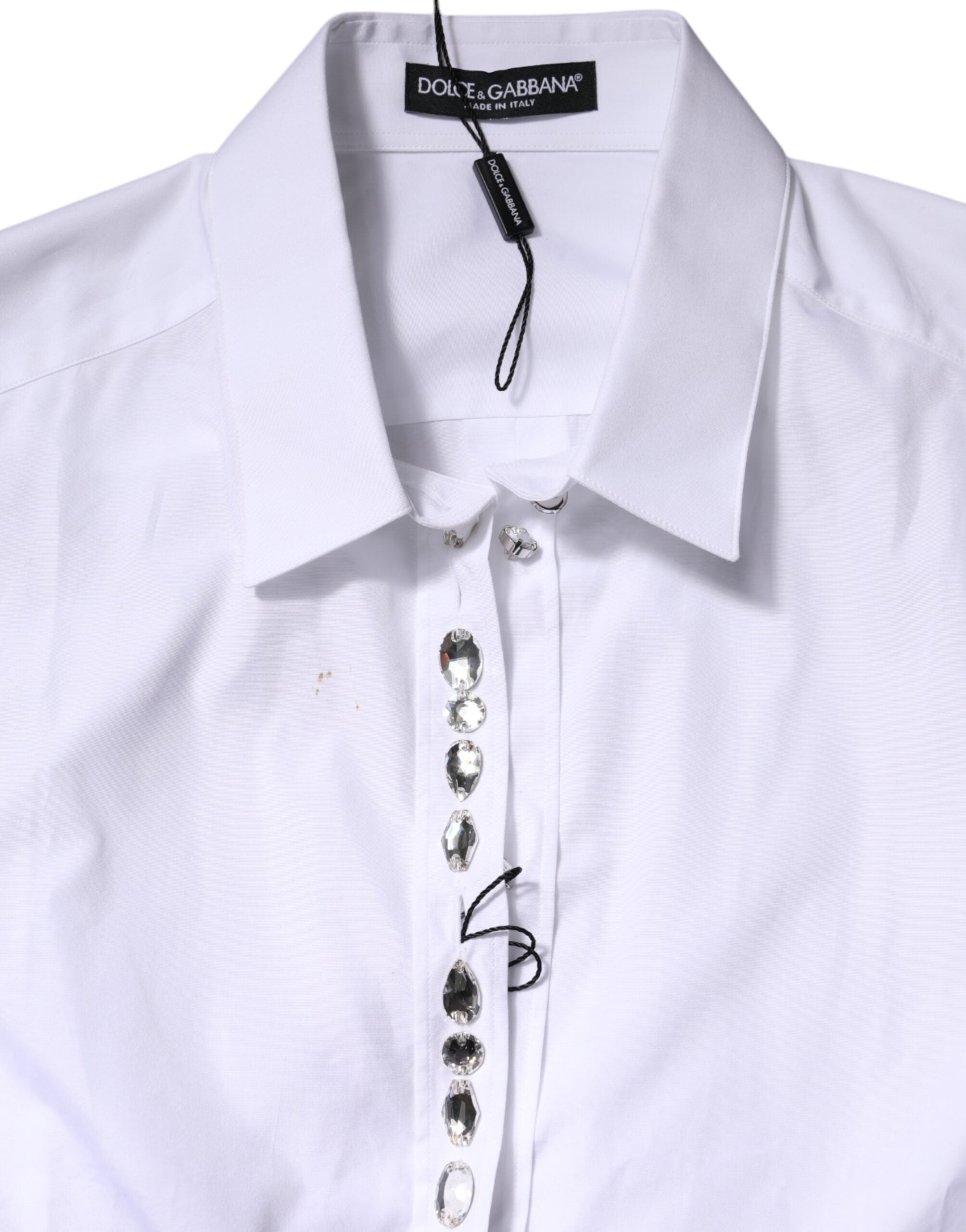 Dolce & Gabbana Weißes strassbesetztes langärmeliges Top