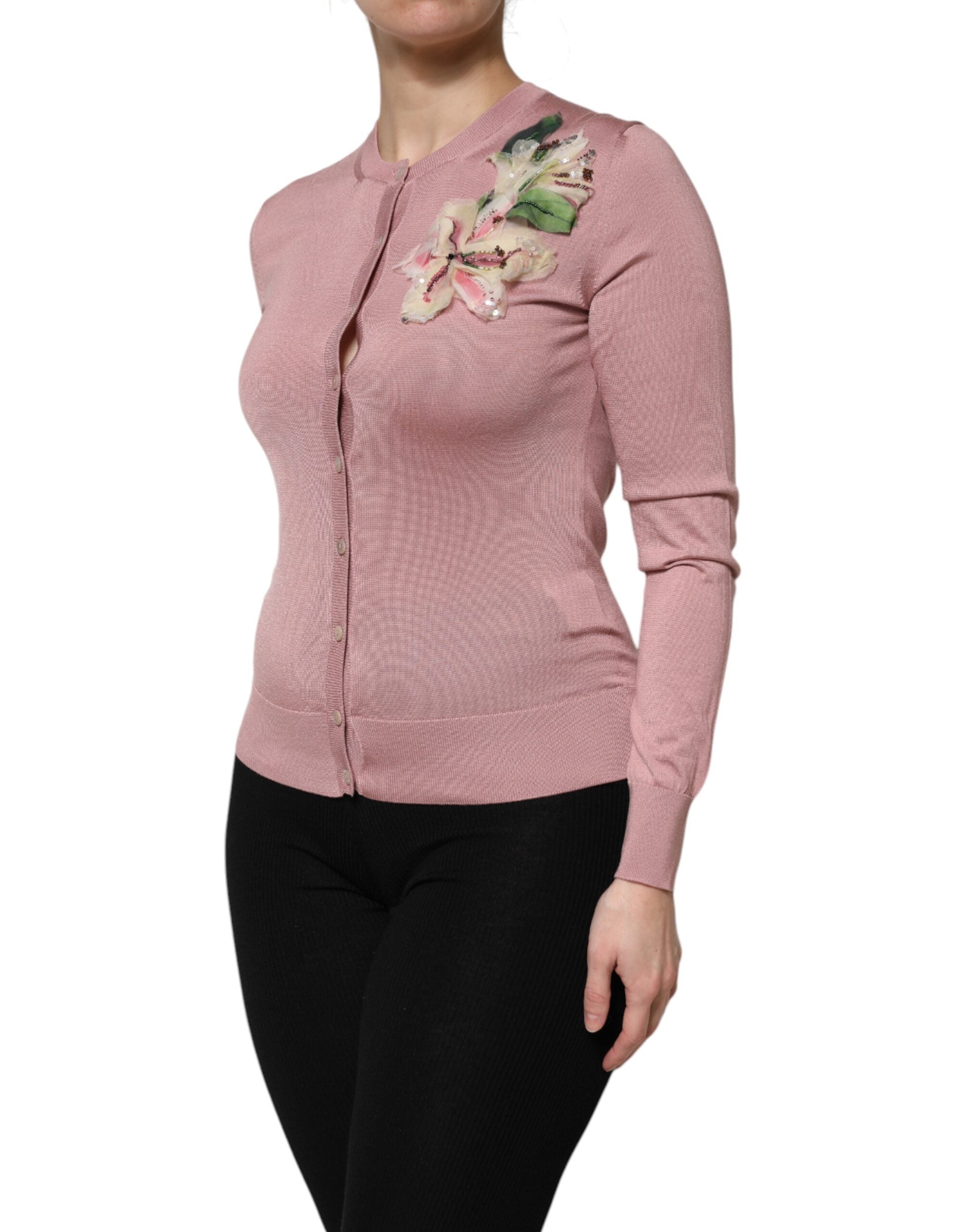 Dolce & Gabbana Rosa Seidenstrick-Strickjacke mit Knopfleiste
