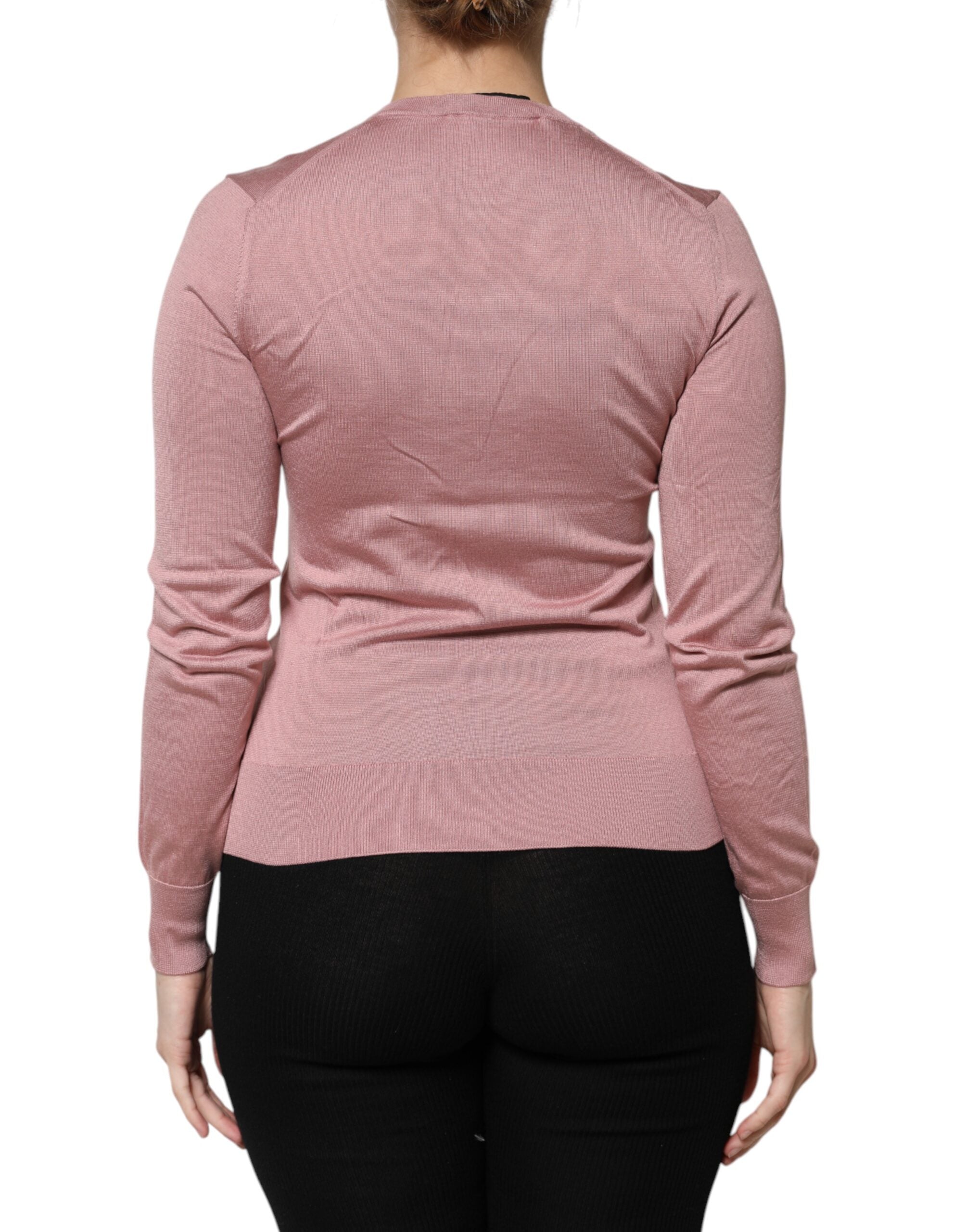 Dolce & Gabbana Rosa Seidenstrick-Strickjacke mit Knopfleiste