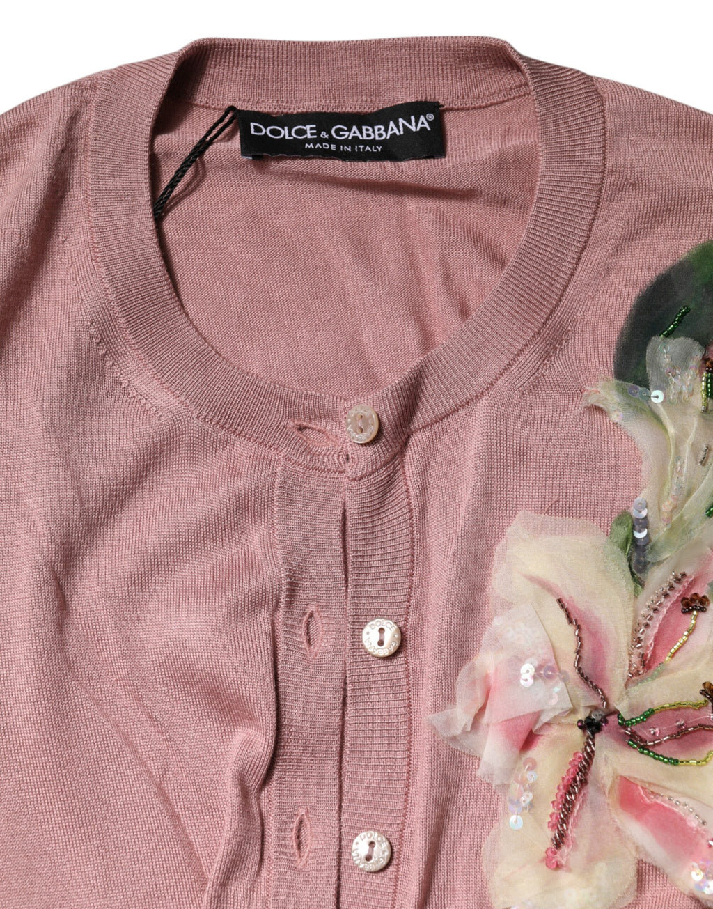 Dolce & Gabbana Rosa Seidenstrick-Strickjacke mit Knopfleiste