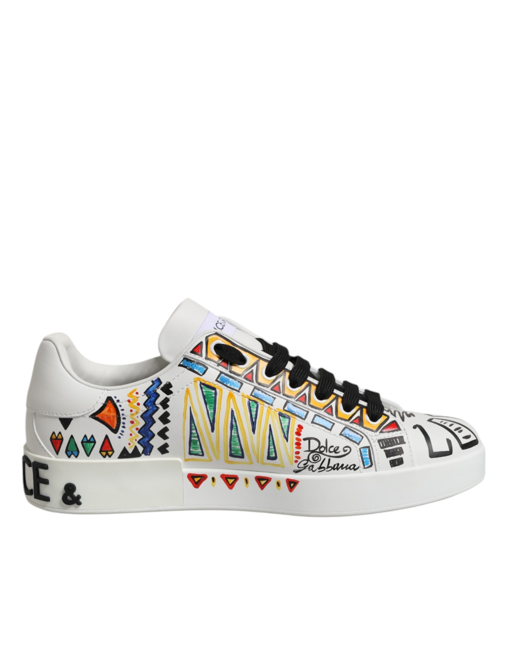 Dolce & Gabbana Weiße Graffiti Leder Low Top Sneakers Schuhe