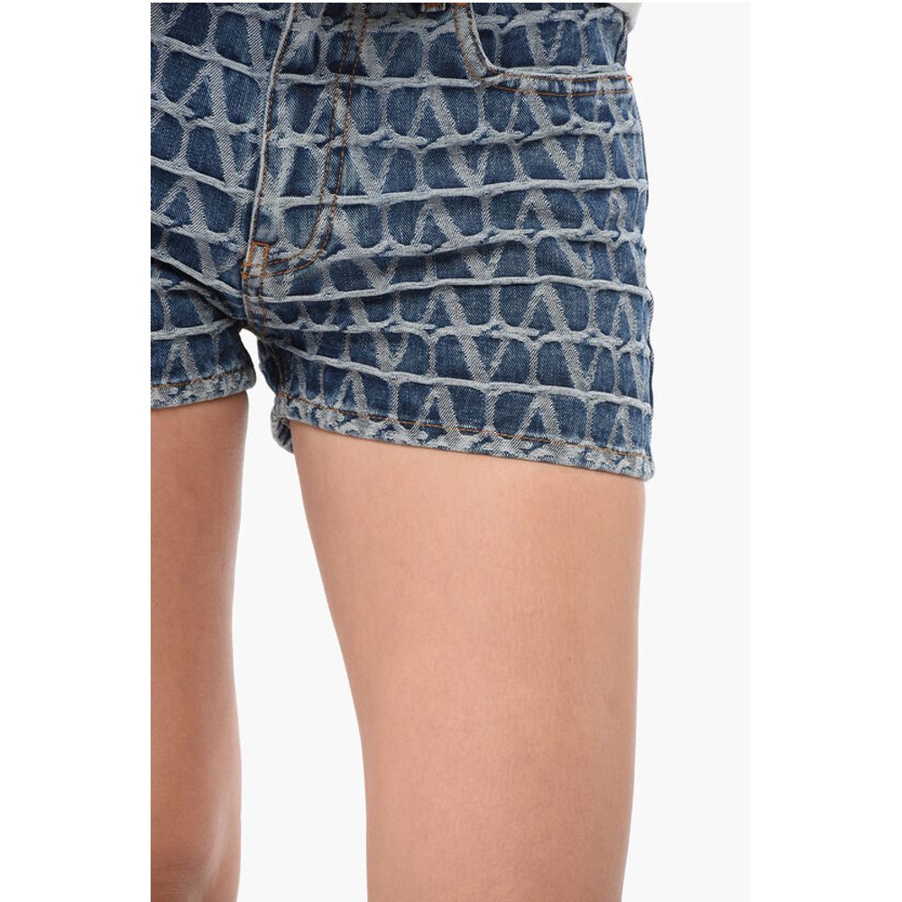 Valentino Monogramm-Denim-Shorts mit Gürtelschlaufen