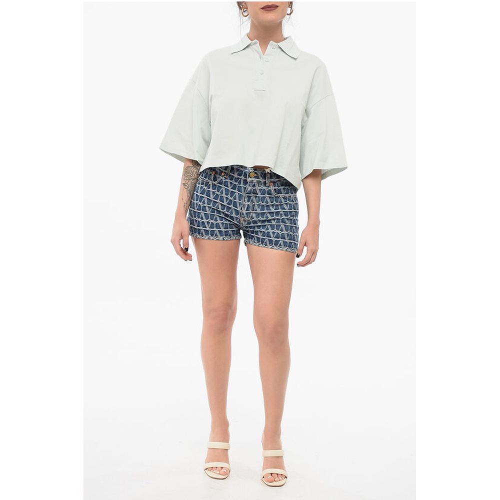 Valentino Monogramm-Denim-Shorts mit Gürtelschlaufen