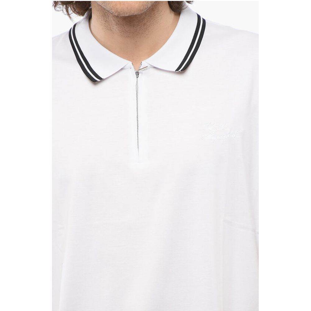 Karl Lagerfeld Leichtes Baumwoll-Poloshirt mit halbem Reißverschluss