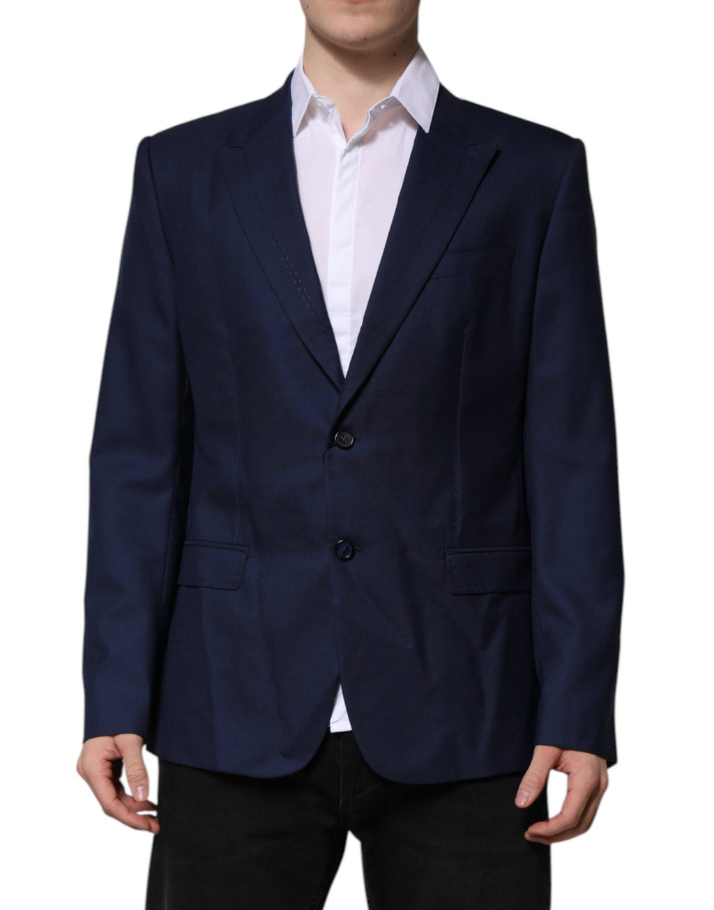 Dolce & Gabbana Blauer Wollmantel einreihig Anzug Blazer