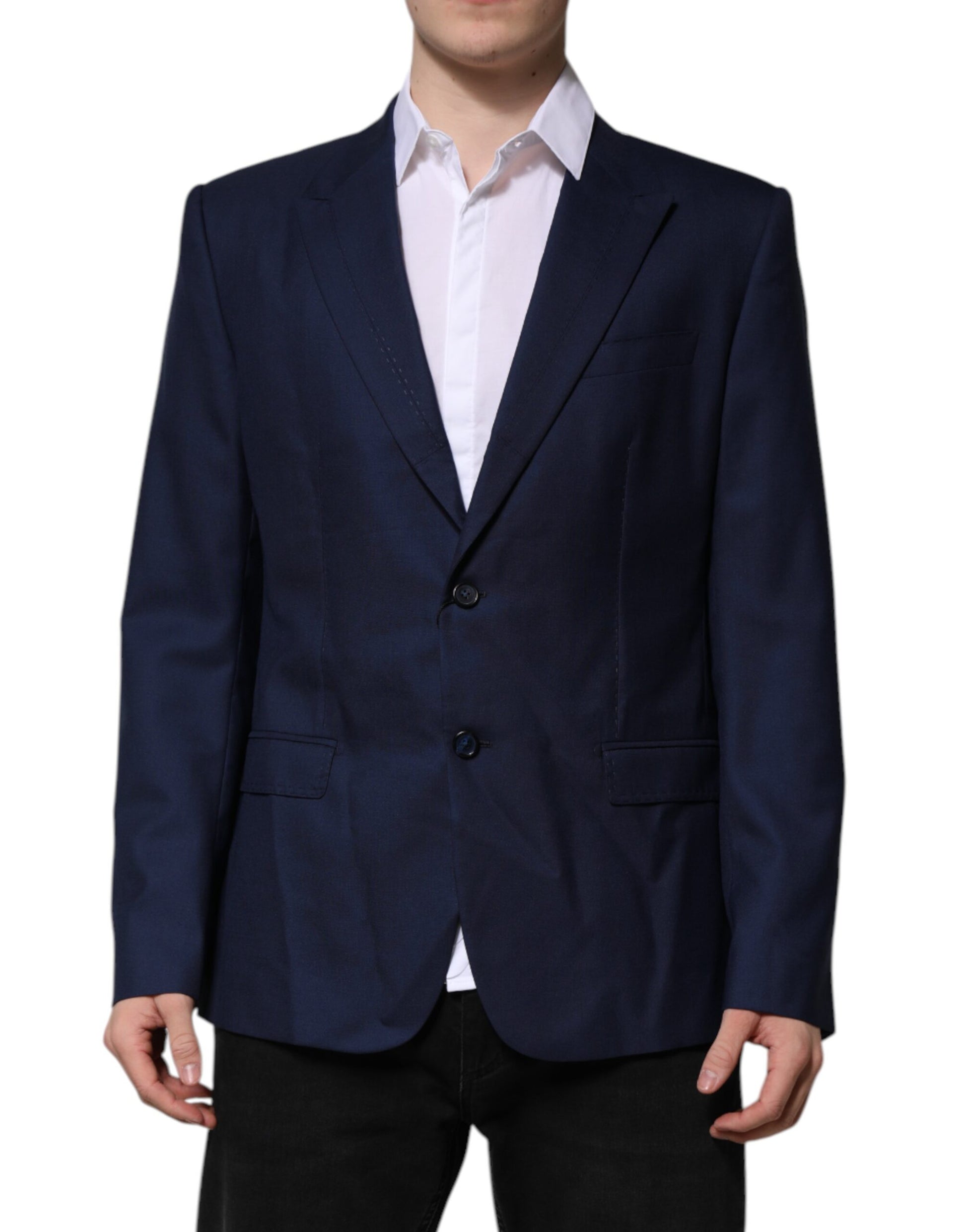 Dolce & Gabbana Blauer Wollmantel einreihig Anzug Blazer
