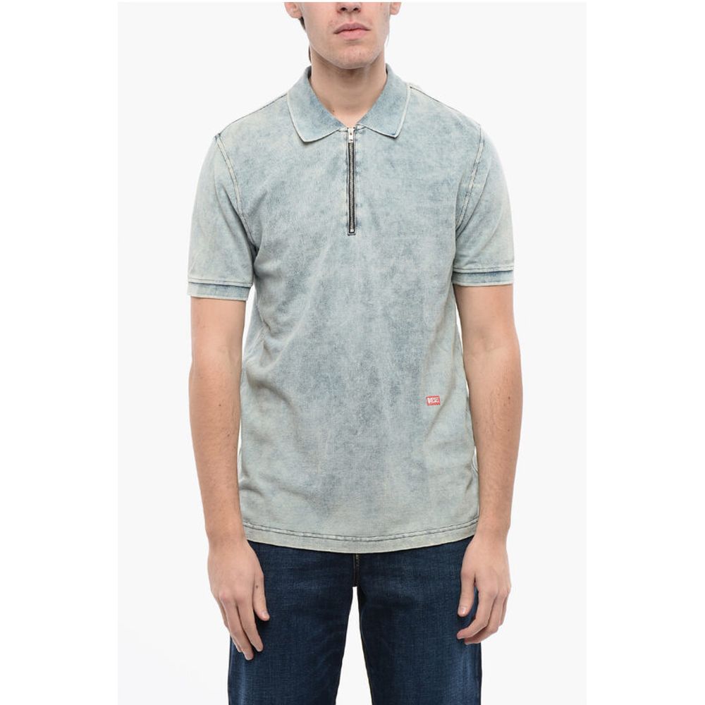 Diesel RED TAG Acid Wash Effekt T-SMITH-ZIP Polo Shirt mit halbem Zi