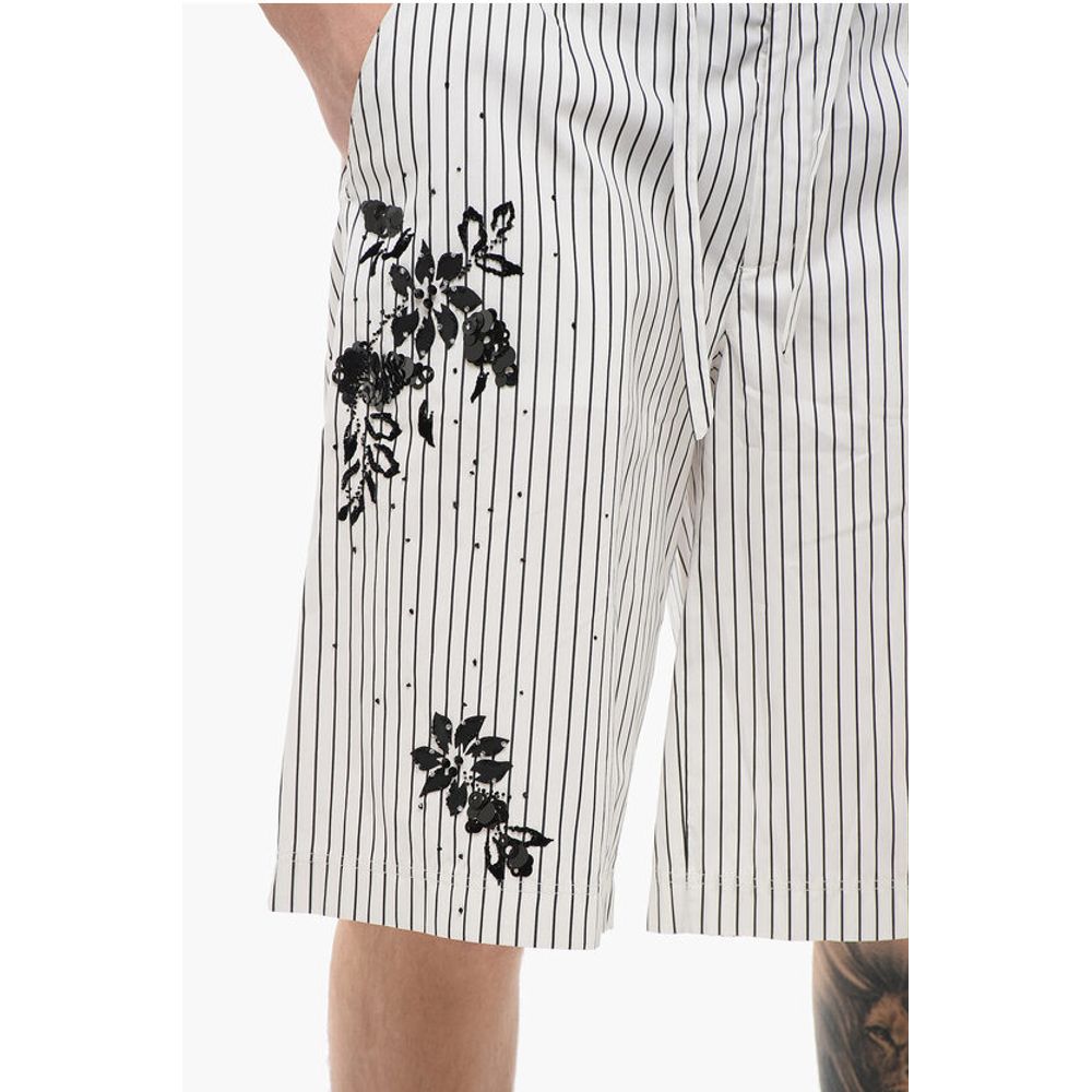 Dolce & Gabbana Nadelstreifen-Baumwollshorts mit Pailletten-Stickereien