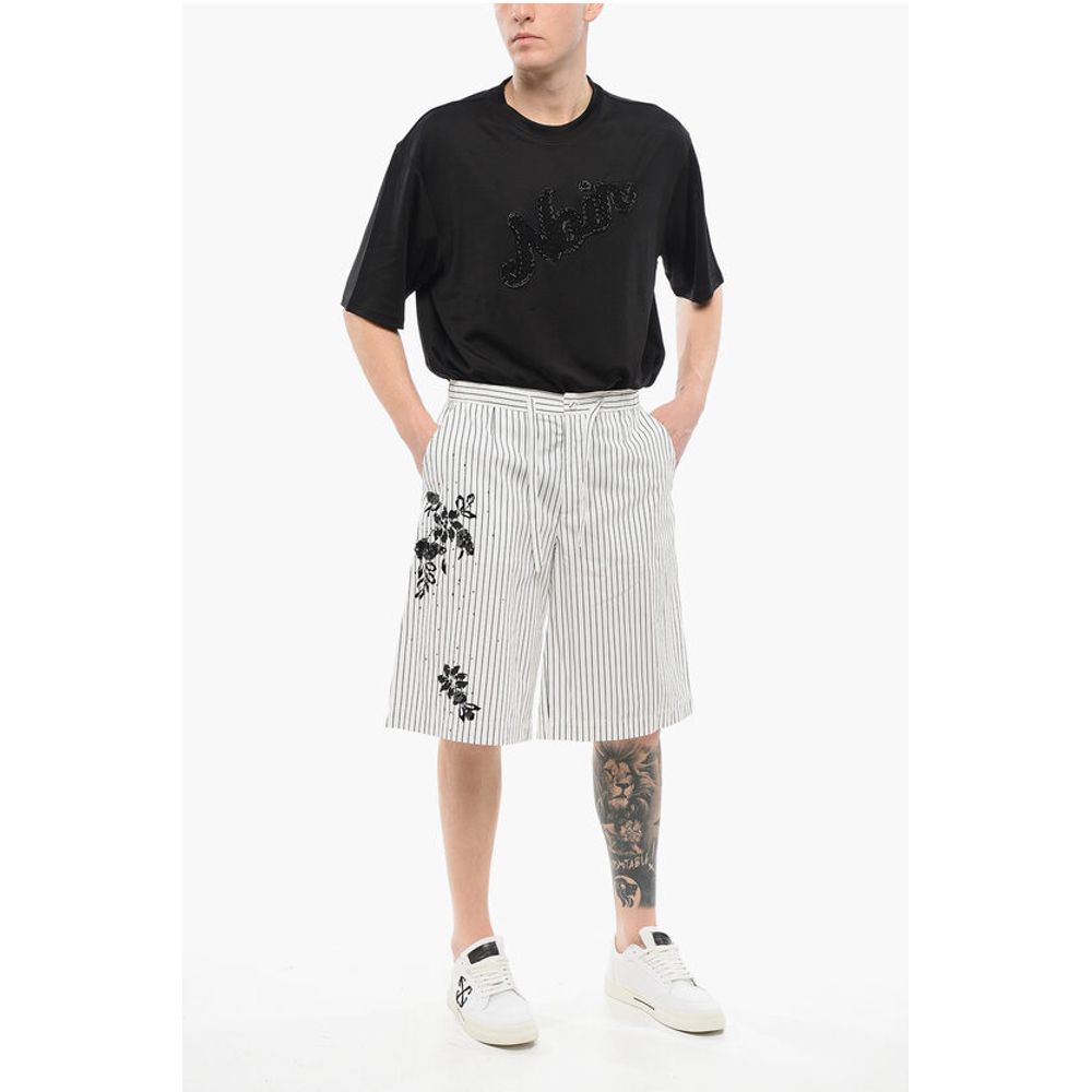 Dolce & Gabbana Nadelstreifen-Baumwollshorts mit Pailletten-Stickereien