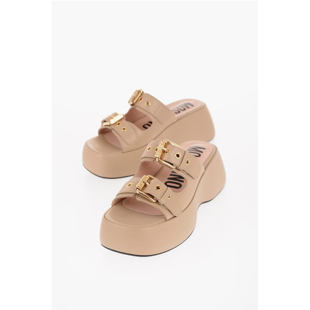Moschino COUTURE! Leder-Sandalen DOLLY75 mit Gold-Effekt-Doppel-B