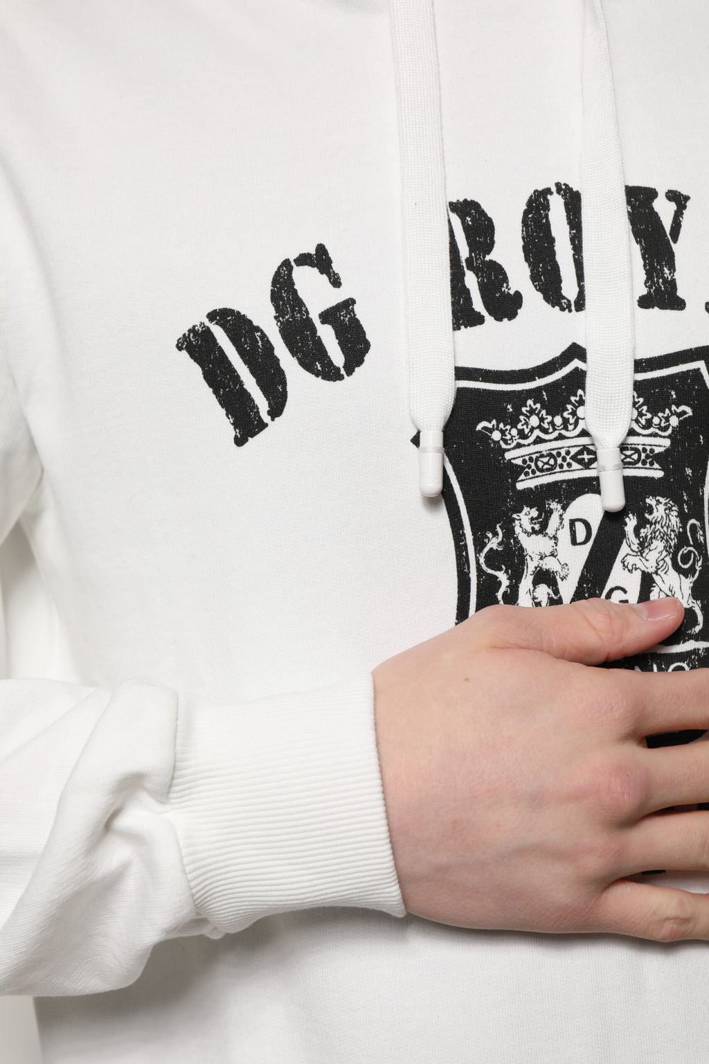 Dolce & Gabbana Weißer Kapuzenpullover aus Baumwolle DG ROYAL Print