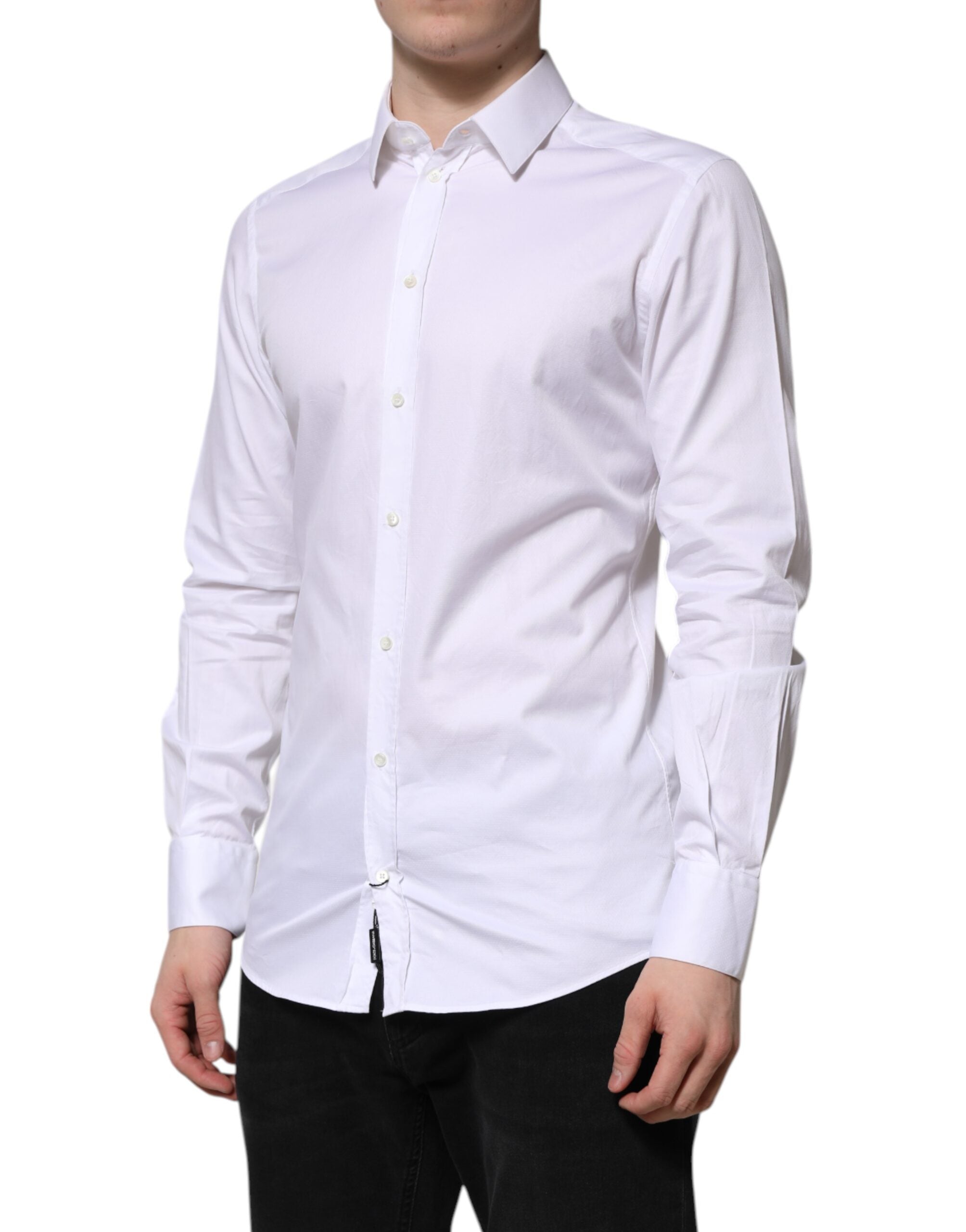 Dolce & Gabbana Weißes Baumwolle GOLD Langarm Herren Hemd