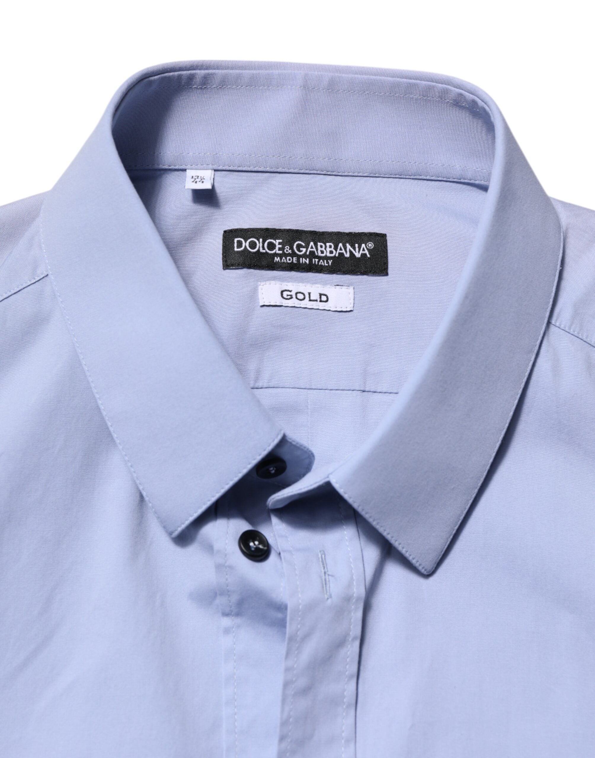 Dolce & Gabbana Blaues Baumwollhemd GOLD mit langen Ärmeln