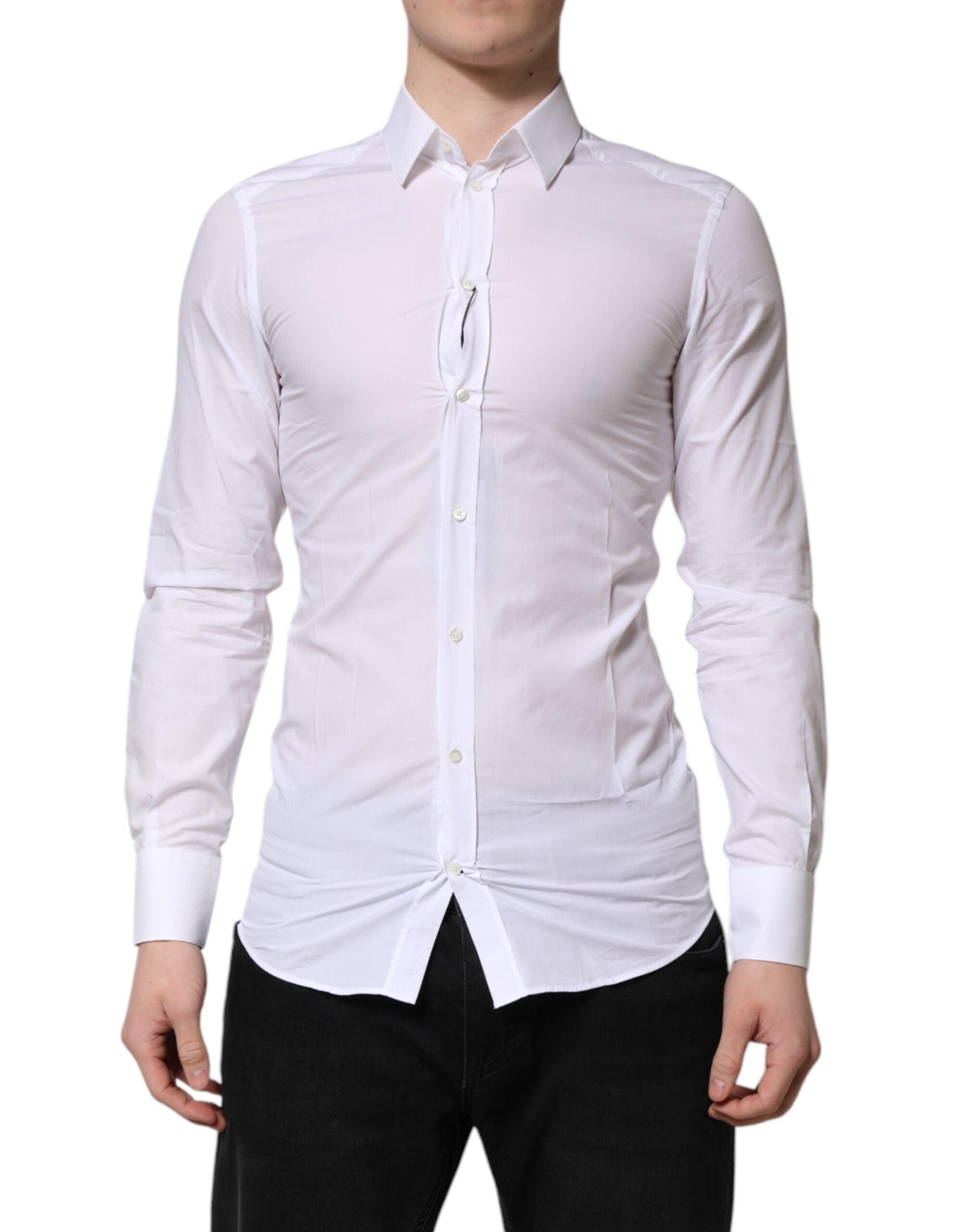 Dolce & Gabbana Weißes Baumwolle GOLD Langarm Herren Hemd