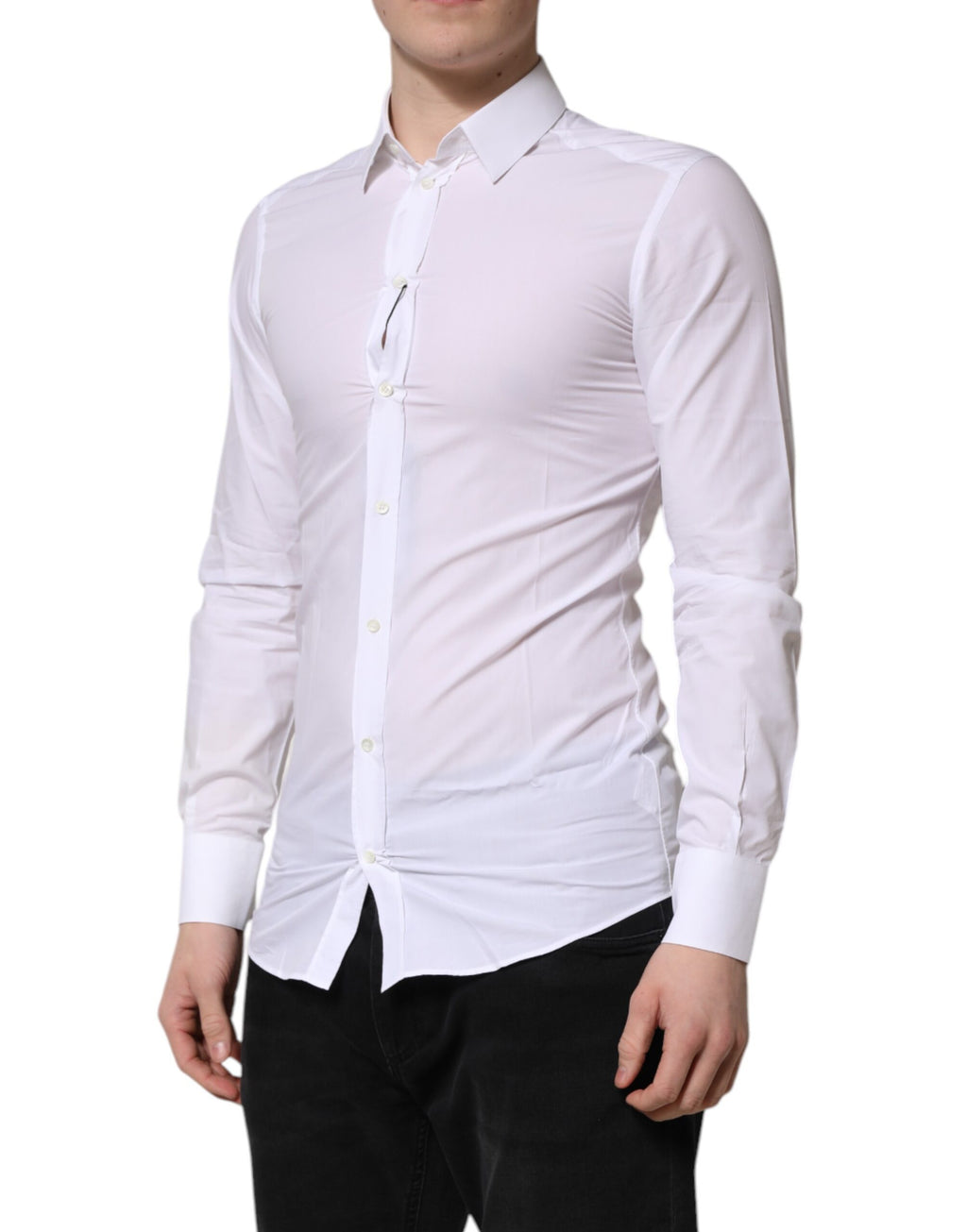 Dolce & Gabbana Weißes Baumwolle GOLD Langarm Herren Hemd