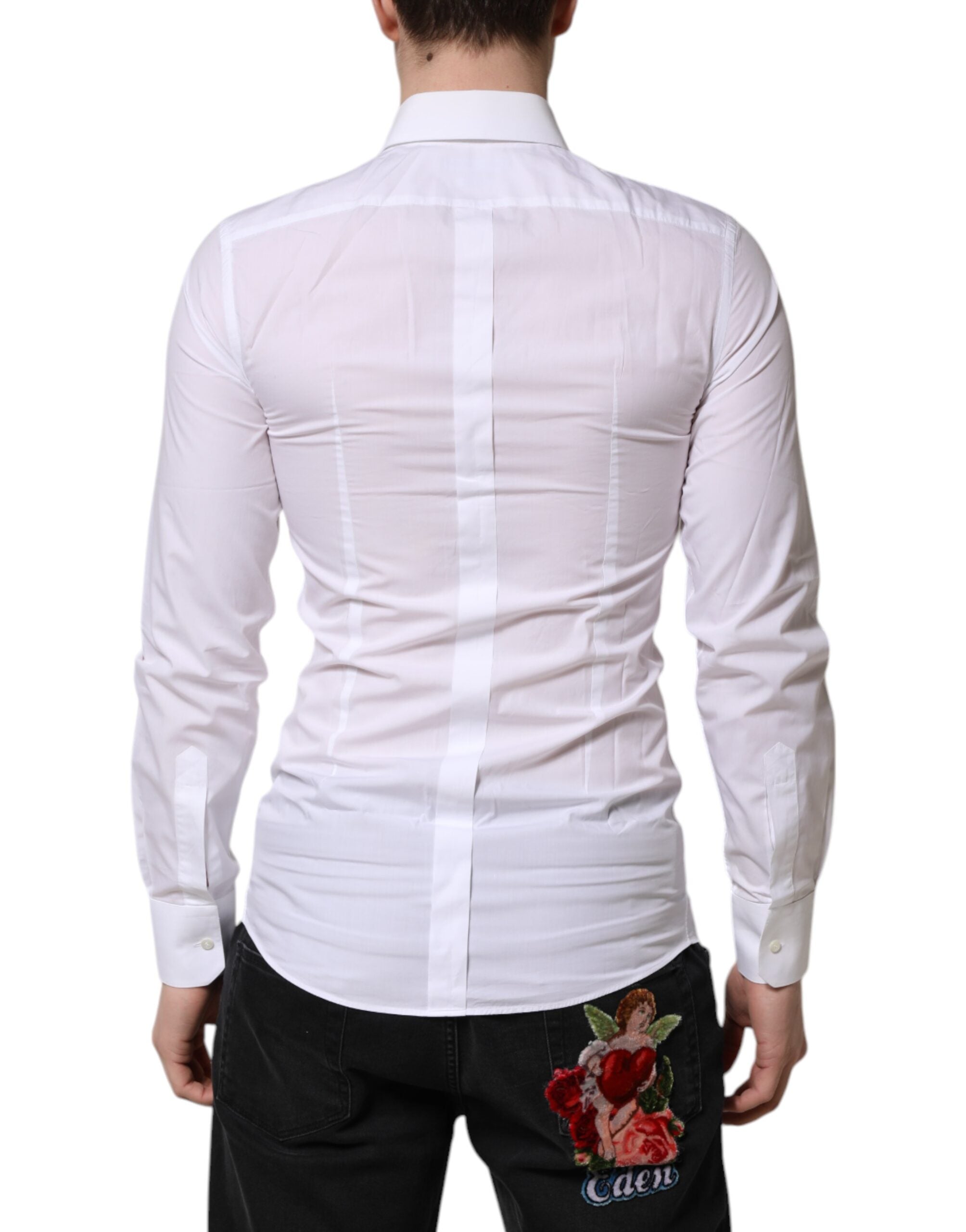 Dolce & Gabbana Weißes Baumwolle GOLD Langarm Herren Hemd