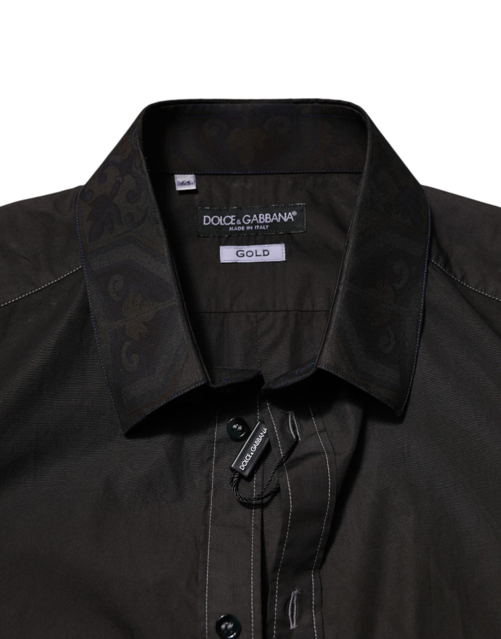 Dolce & Gabbana Schwarzes Baumwoll-Jacquard-Hemd mit GOLD-Kragen