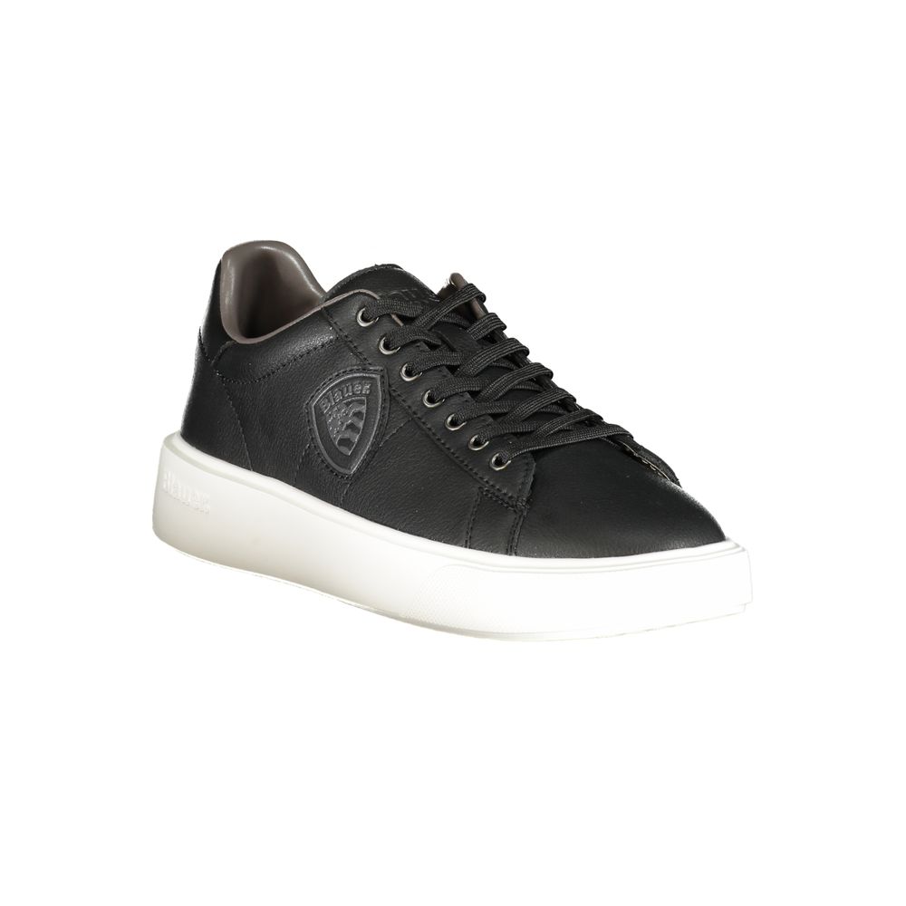 Blauer Schwarzes Leder Herren Sneaker
