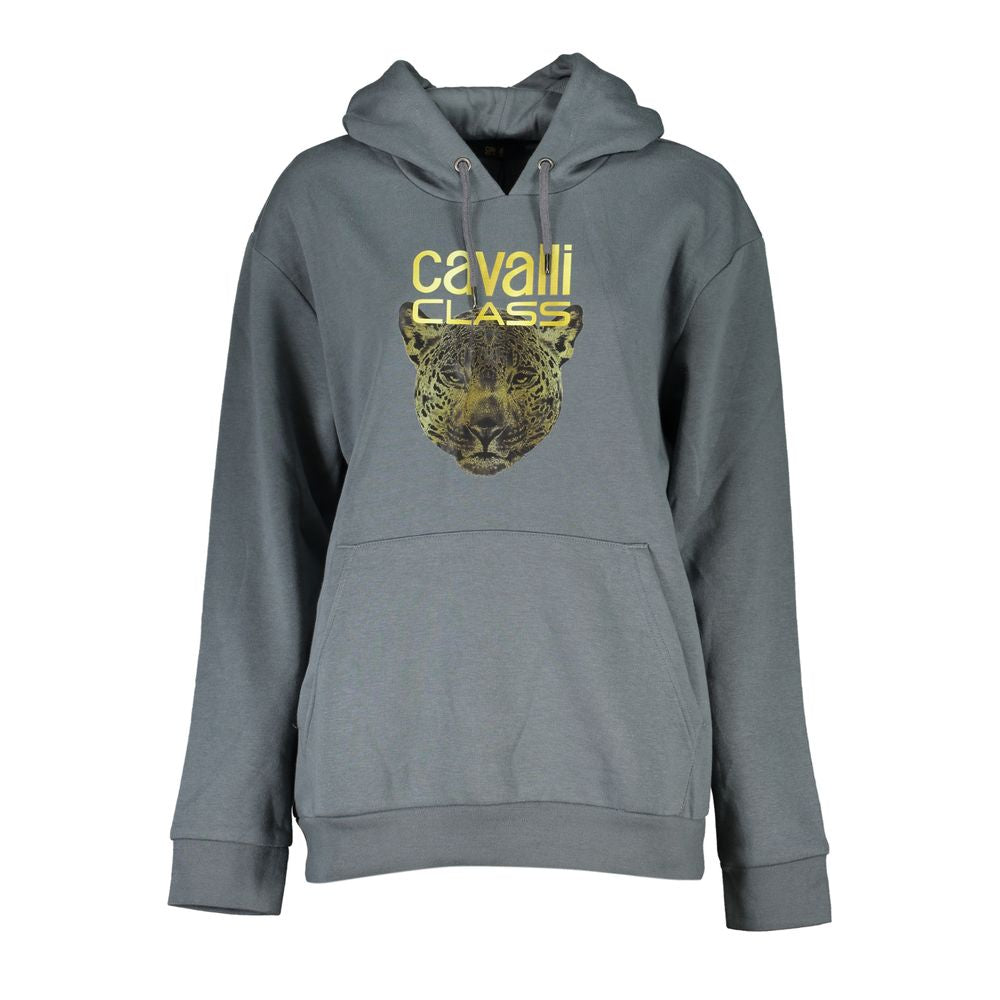 Cavalli Class Glattes graues Fleece-Sweatshirt mit Kapuze