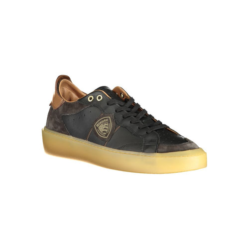 Blauer Schwarzes Leder Herren Sneaker
