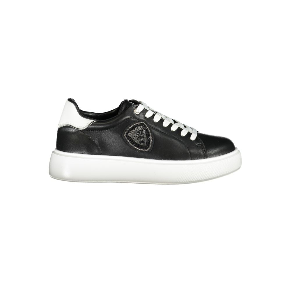Blauer Schwarzes Leder Damen Sneaker