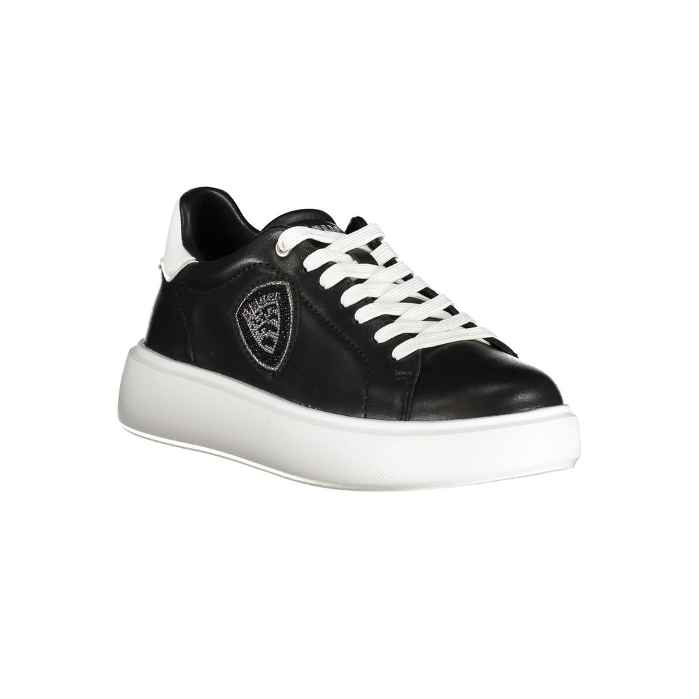 Blauer Schwarzes Leder Damen Sneaker