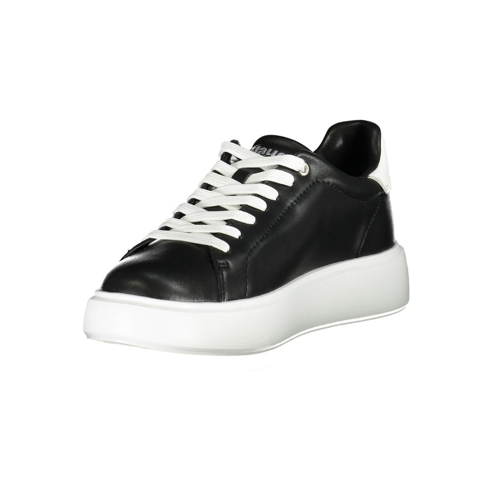 Blauer Schwarzes Leder Damen Sneaker