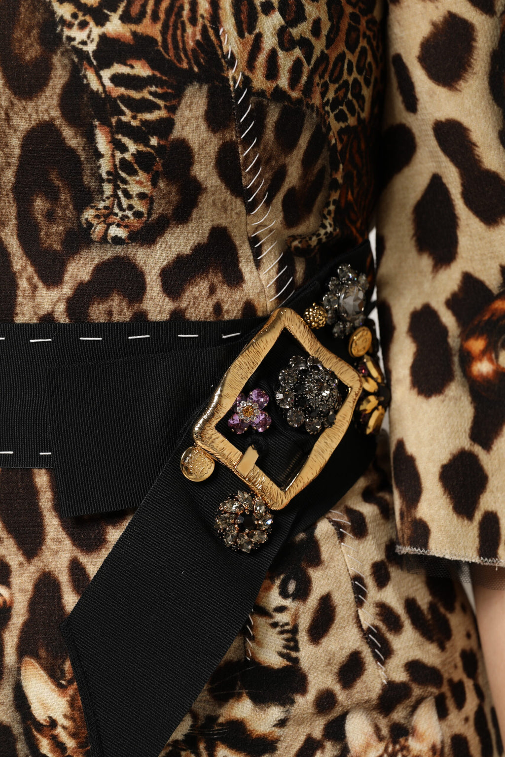 Dolce & Gabbana Braunes Midikleid mit Leopardenmuster und Gürtel in A-Linie