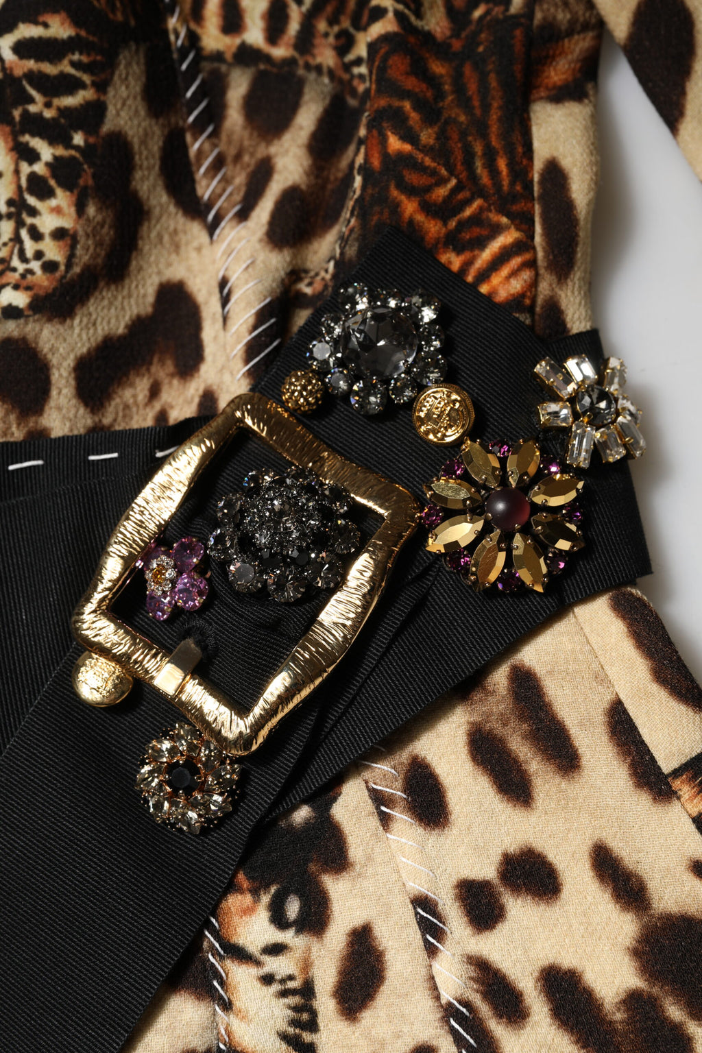 Dolce & Gabbana Braunes Midikleid mit Leopardenmuster und Gürtel in A-Linie