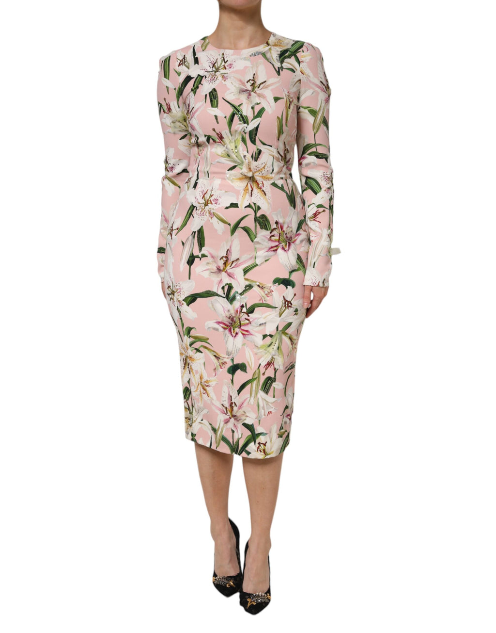 Dolce & Gabbana Rosa Lily Viskose Mantel Stretch Midikleid