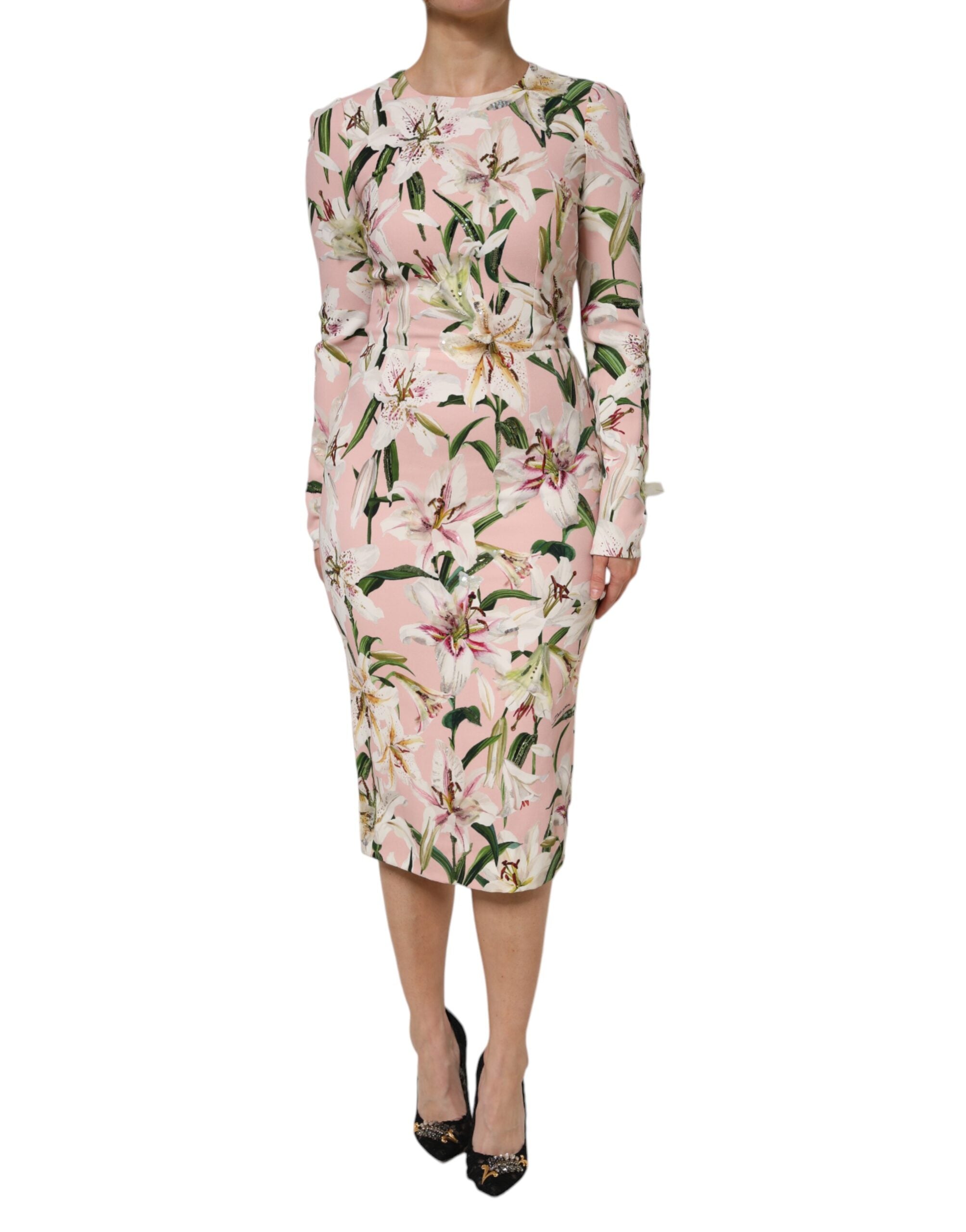 Dolce & Gabbana Rosa Lily Viskose Mantel Stretch Midikleid