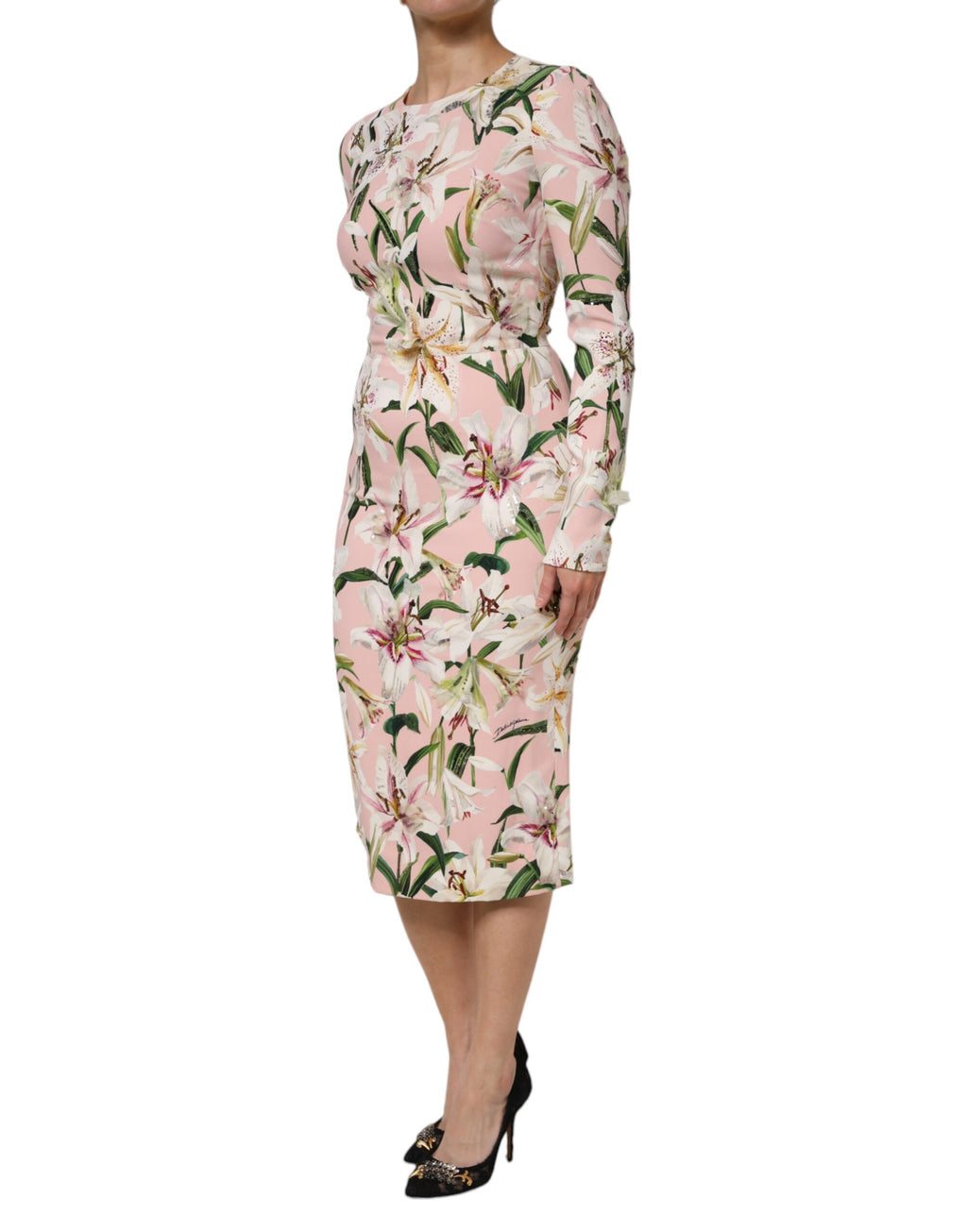 Dolce & Gabbana Rosa Lily Viskose Mantel Stretch Midikleid