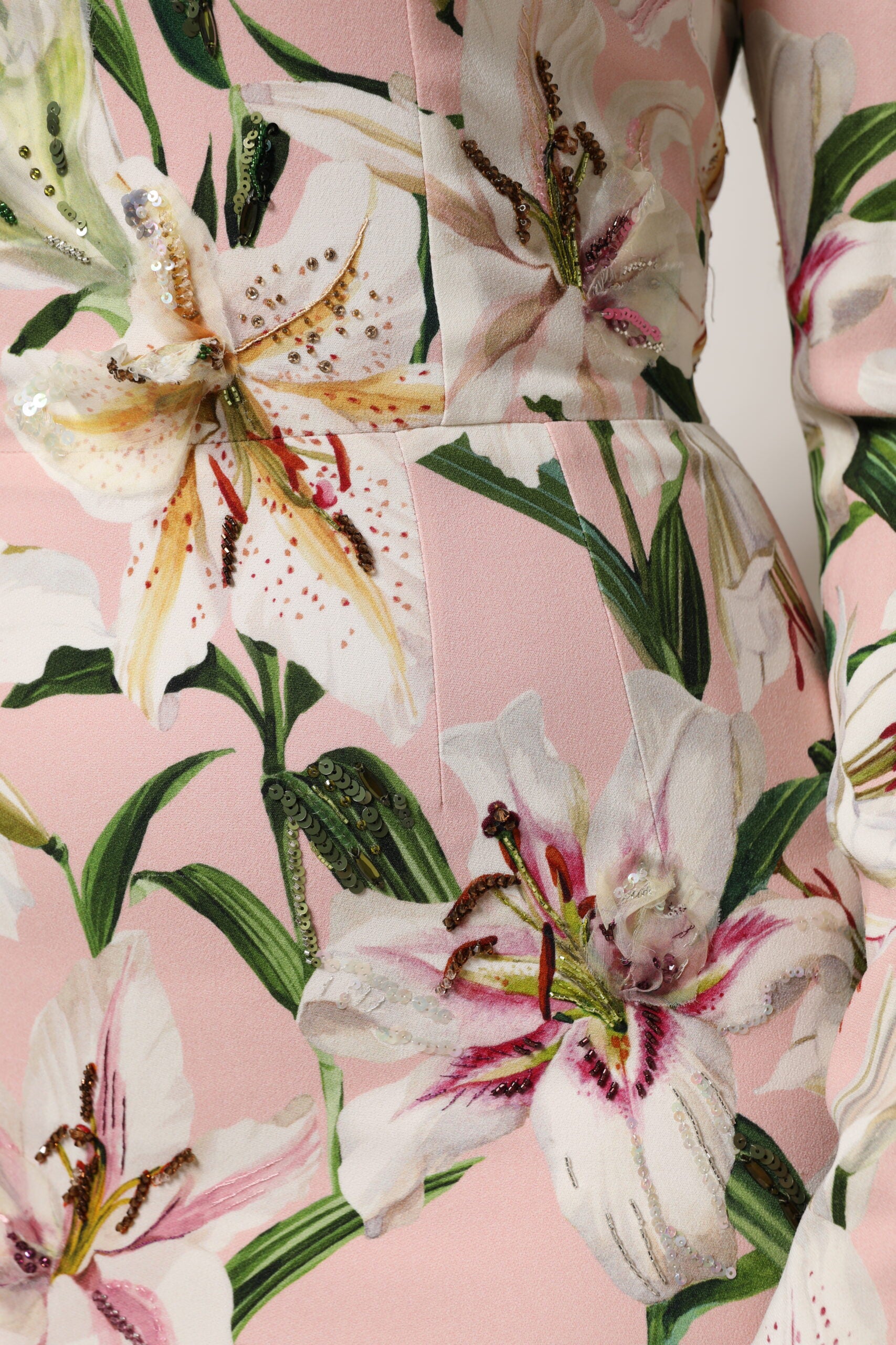 Dolce & Gabbana Rosa Lily Viskose Mantel Stretch Midikleid